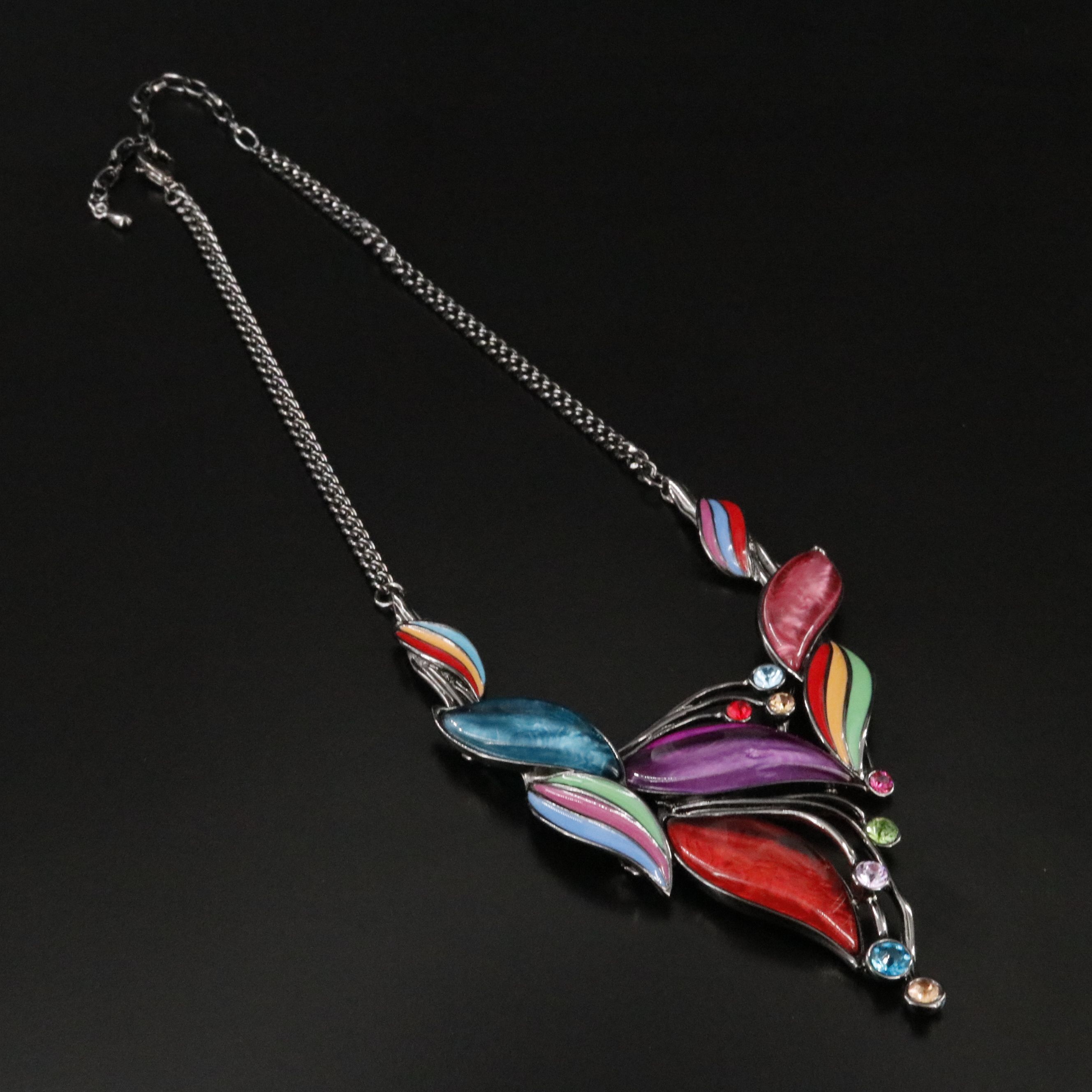 Chevron Necklace with Rhinestone Accents