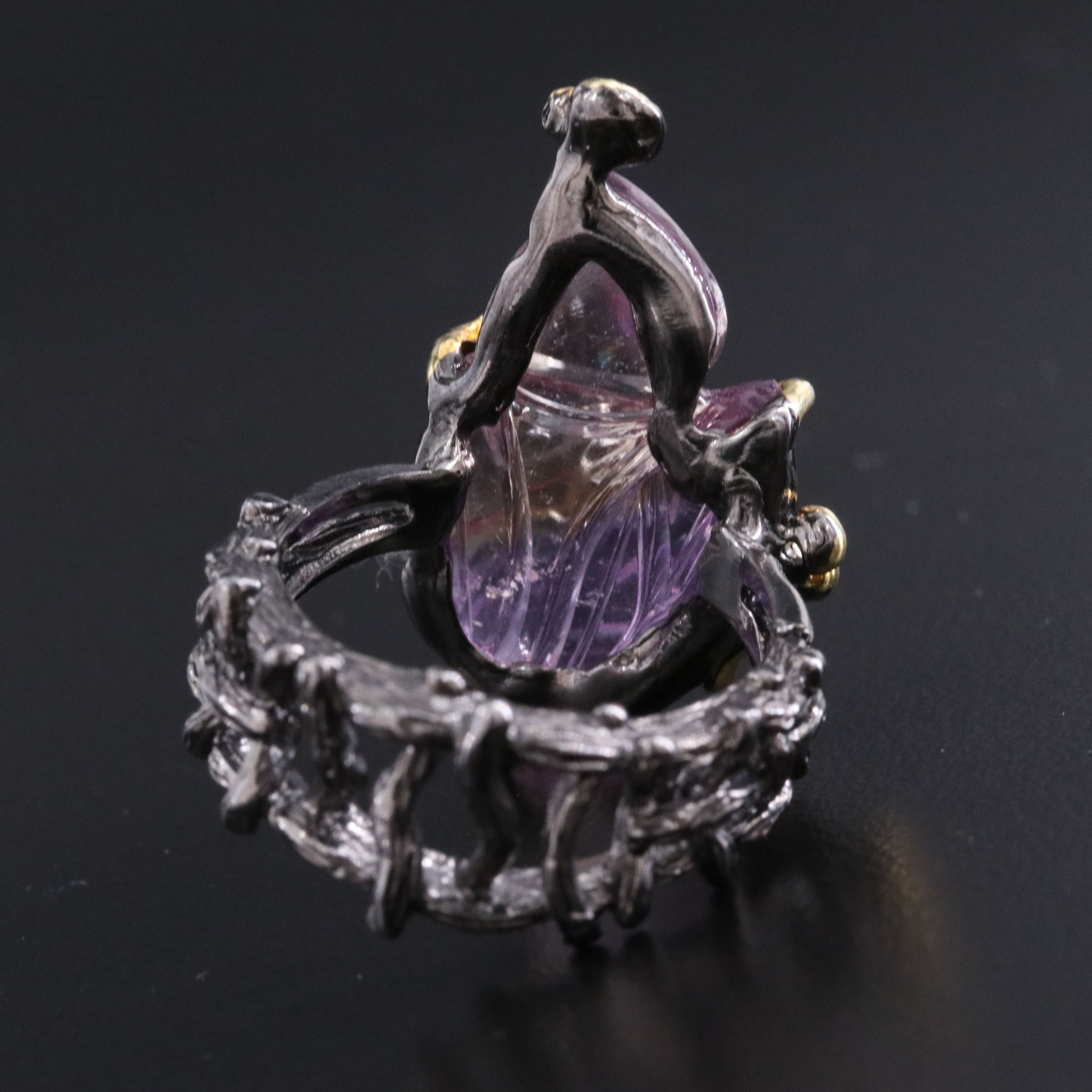 Sterling Carved Amethyst and Topaz Ring