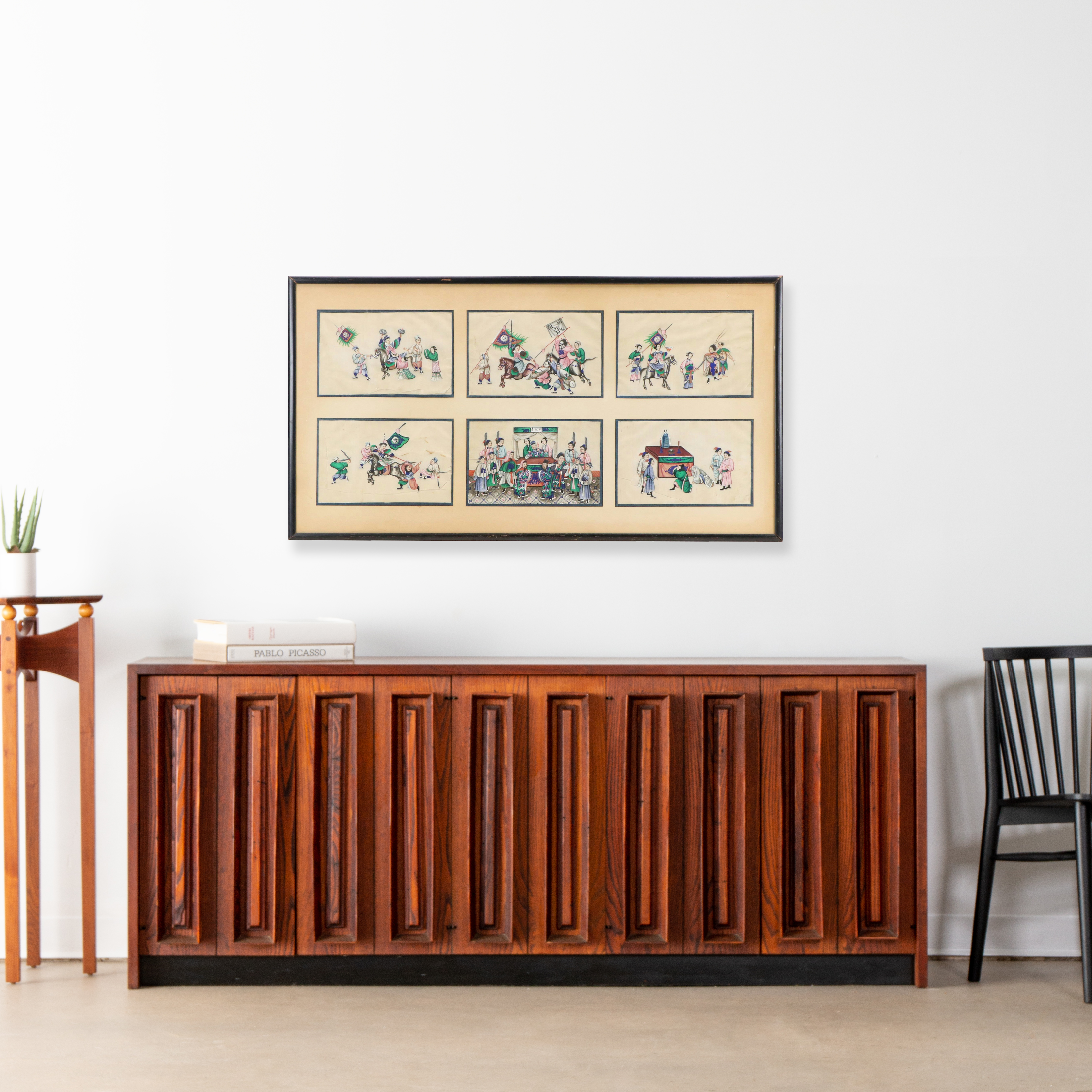 Chinese Gouache Pith Paintings Depicting Warrior and Funeral Scenes