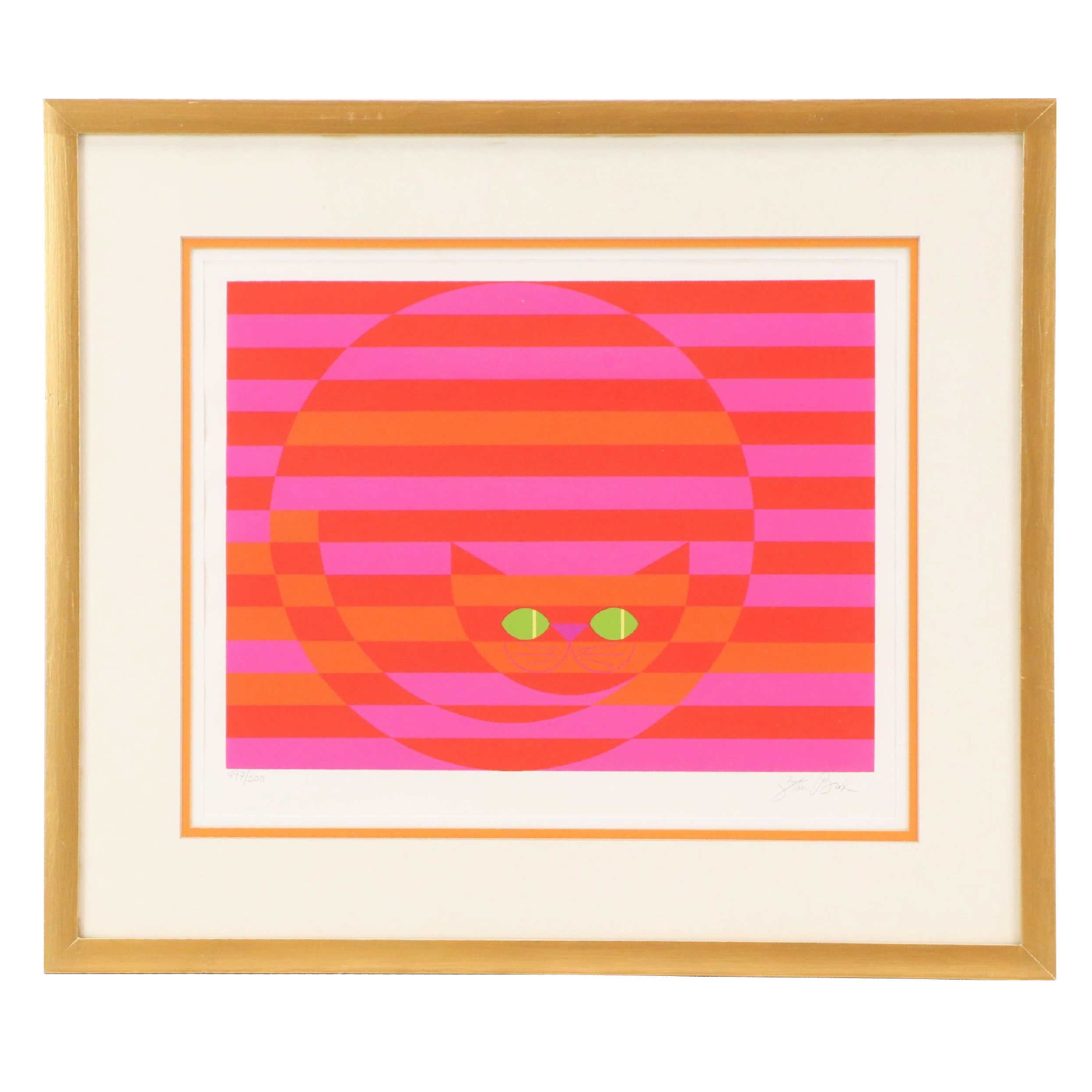 Stan Brod Serigraph "Circle Cat," Mid to Late 20th Century