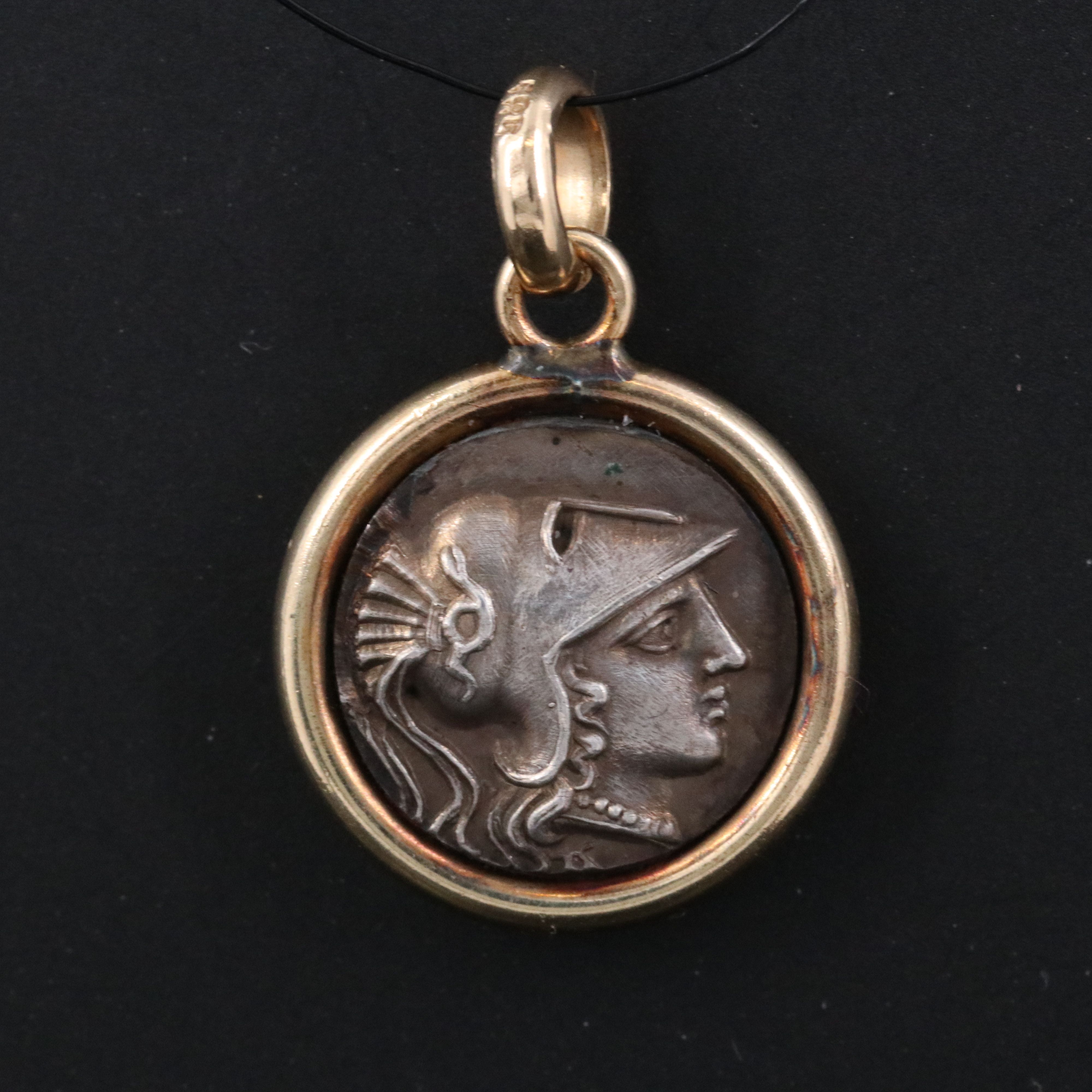 14K Pendant with Reproduction Ancient Greek Silver Drachm Coin