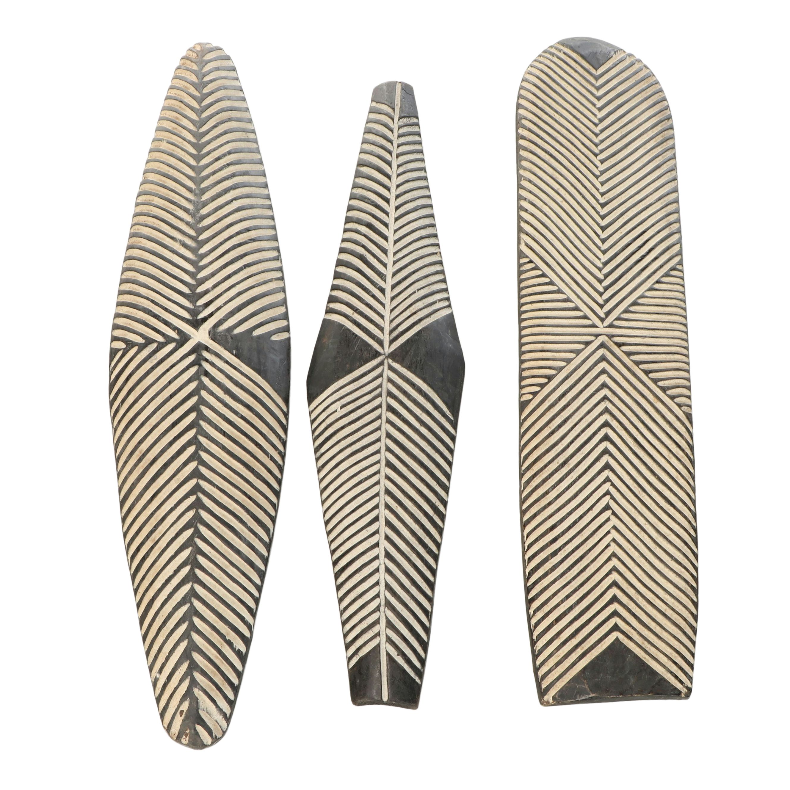 Three Cameroon Bamileke Carved Wood Long Shields