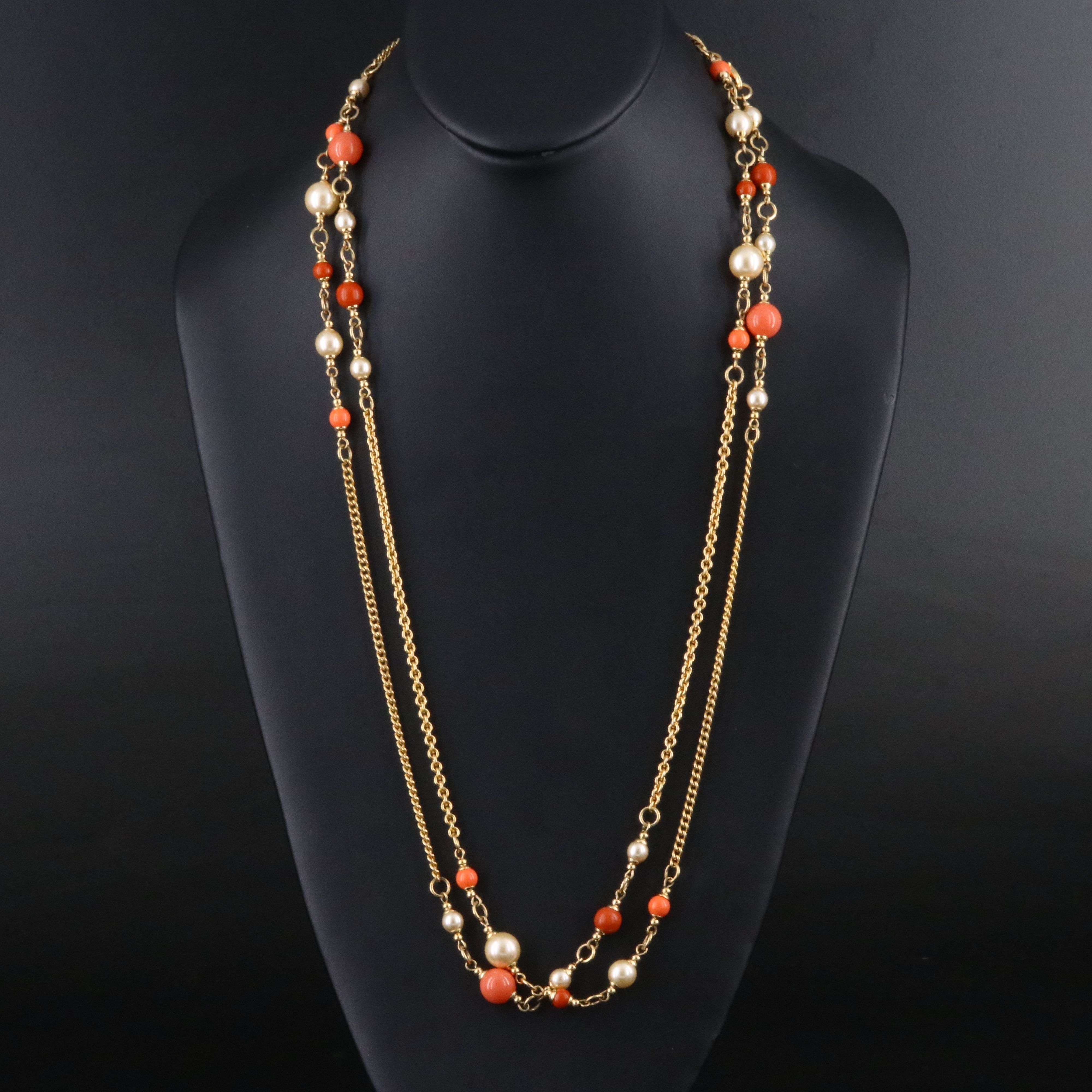 St. John Faux Pearl and Faux Coral Station Necklace