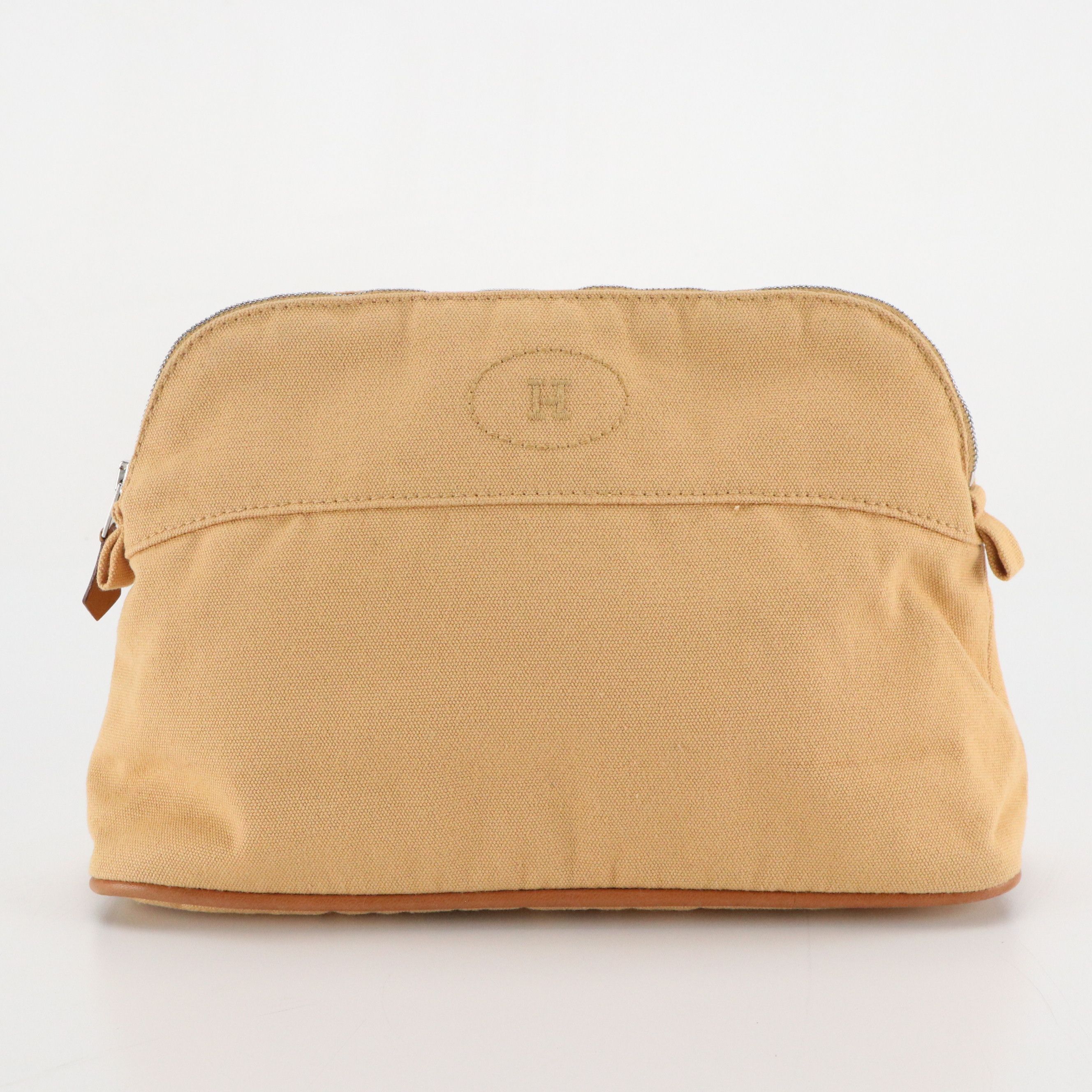 Hermès Bolide Zip Travel Pouch in Beige Cotton Canvas with Leather Trim