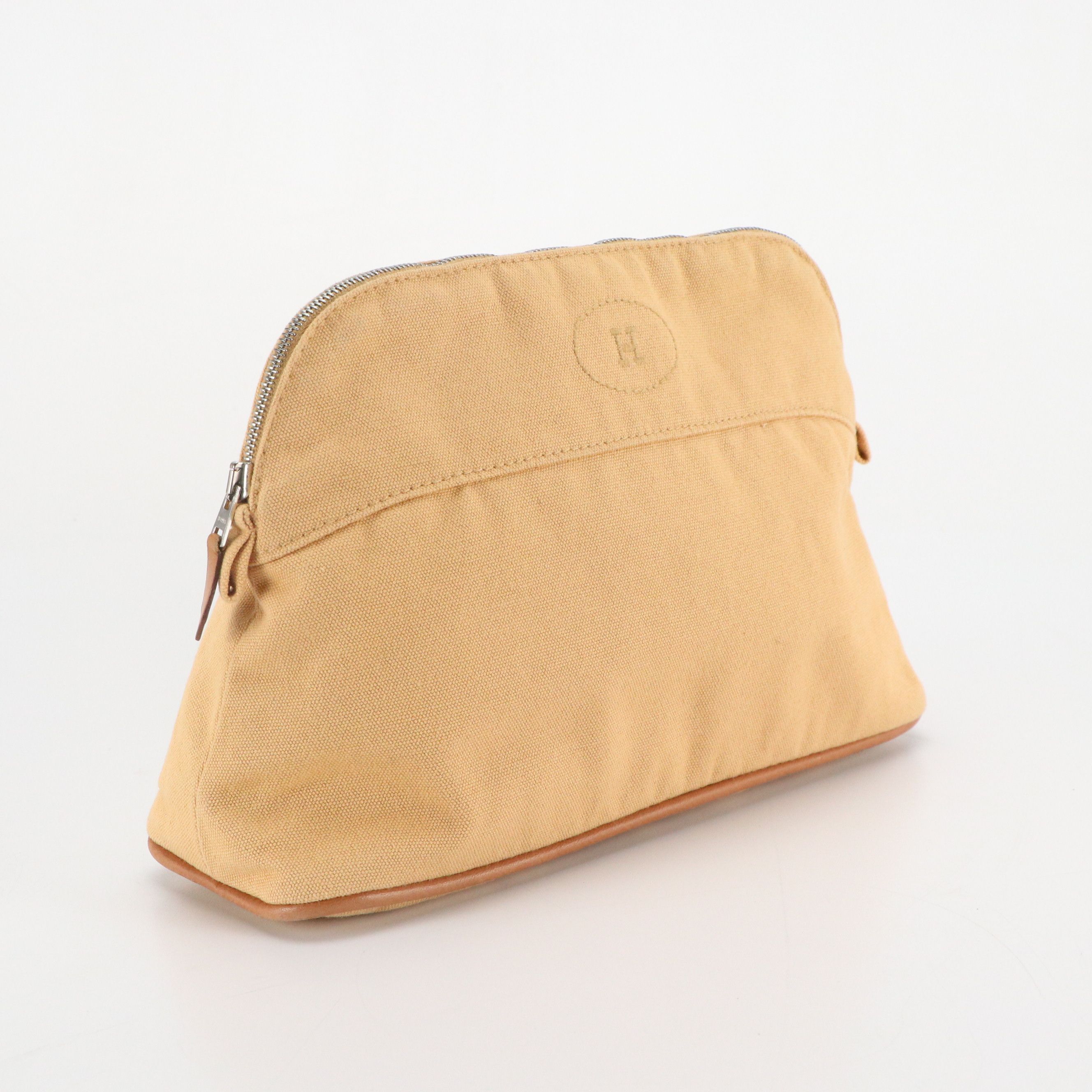 Hermès Bolide Zip Travel Pouch in Beige Cotton Canvas with Leather Trim