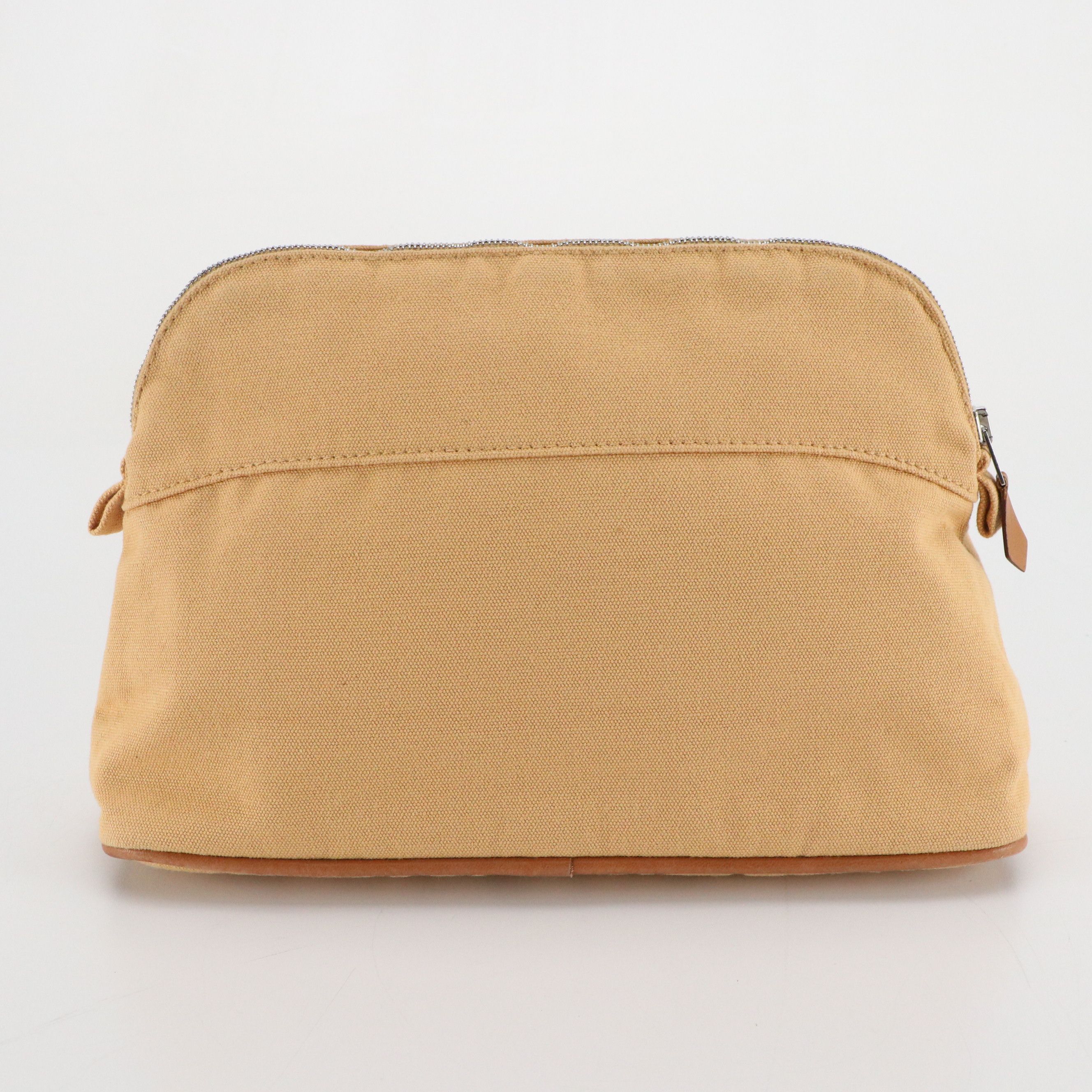 Hermès Bolide Zip Travel Pouch in Beige Cotton Canvas with Leather Trim
