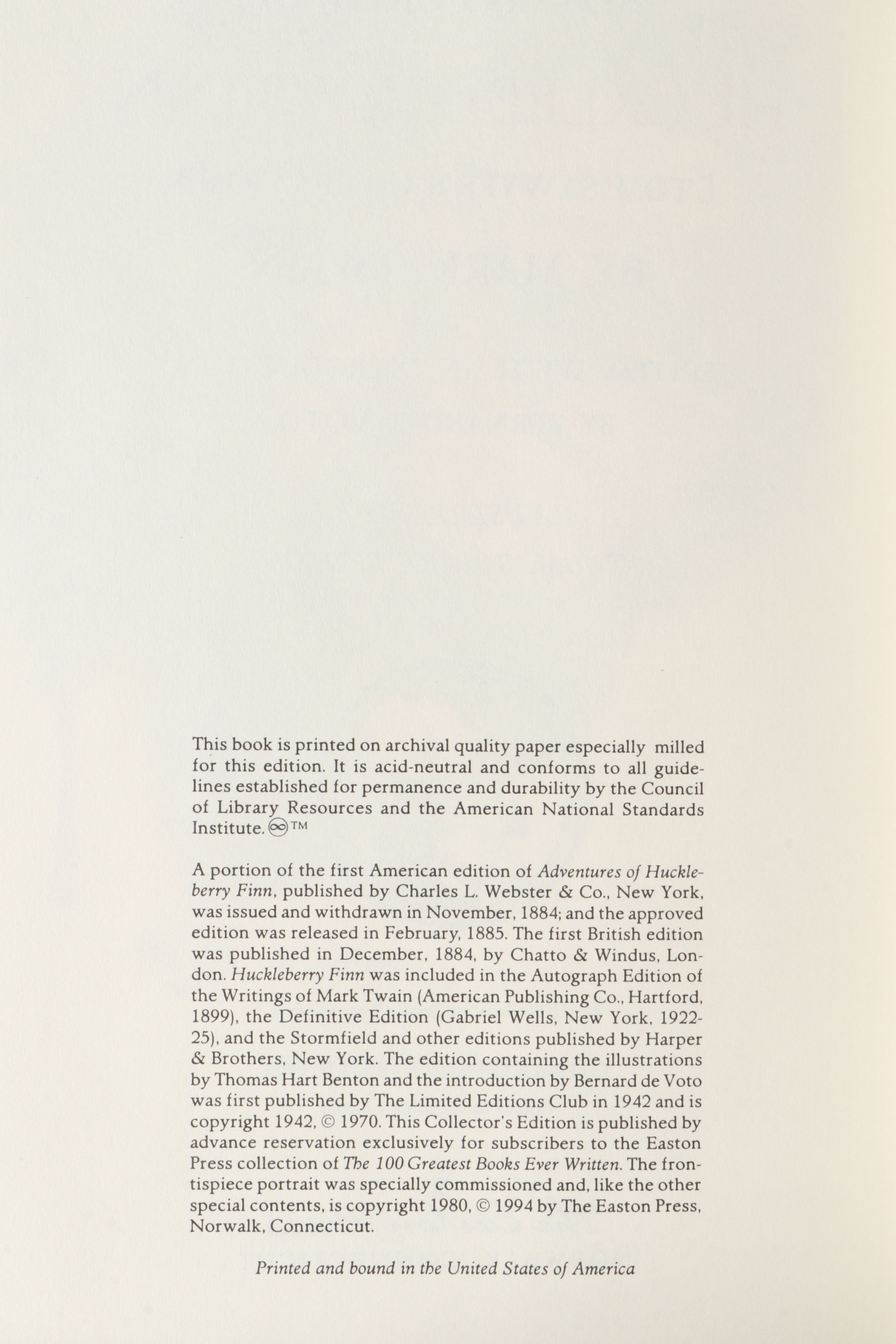 Easton Press "Adventures of Huckleberry Finn" by Mark Twain, 1994