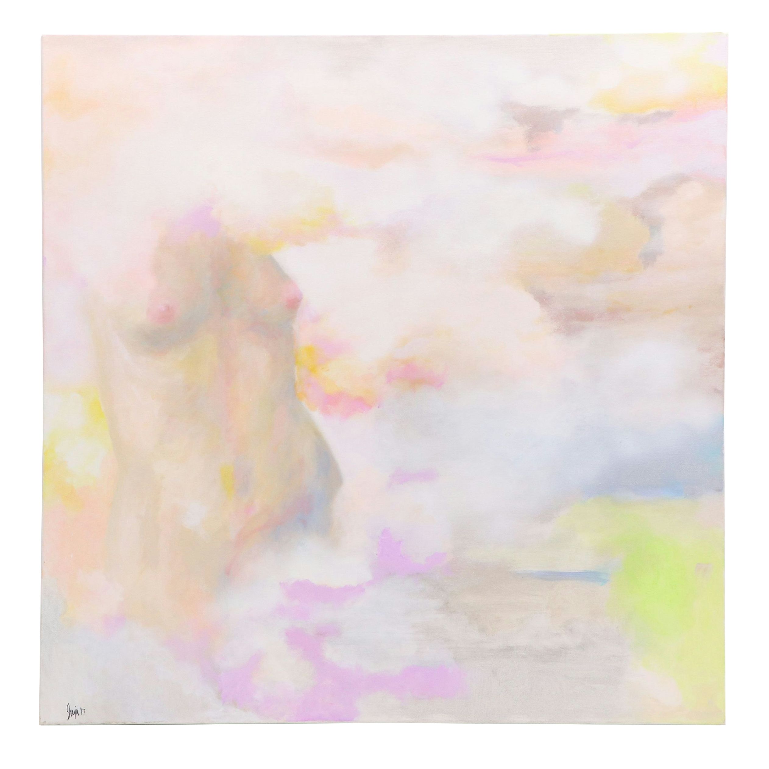 Acrylic Painting of Female Nude with Abstract Background, 2017