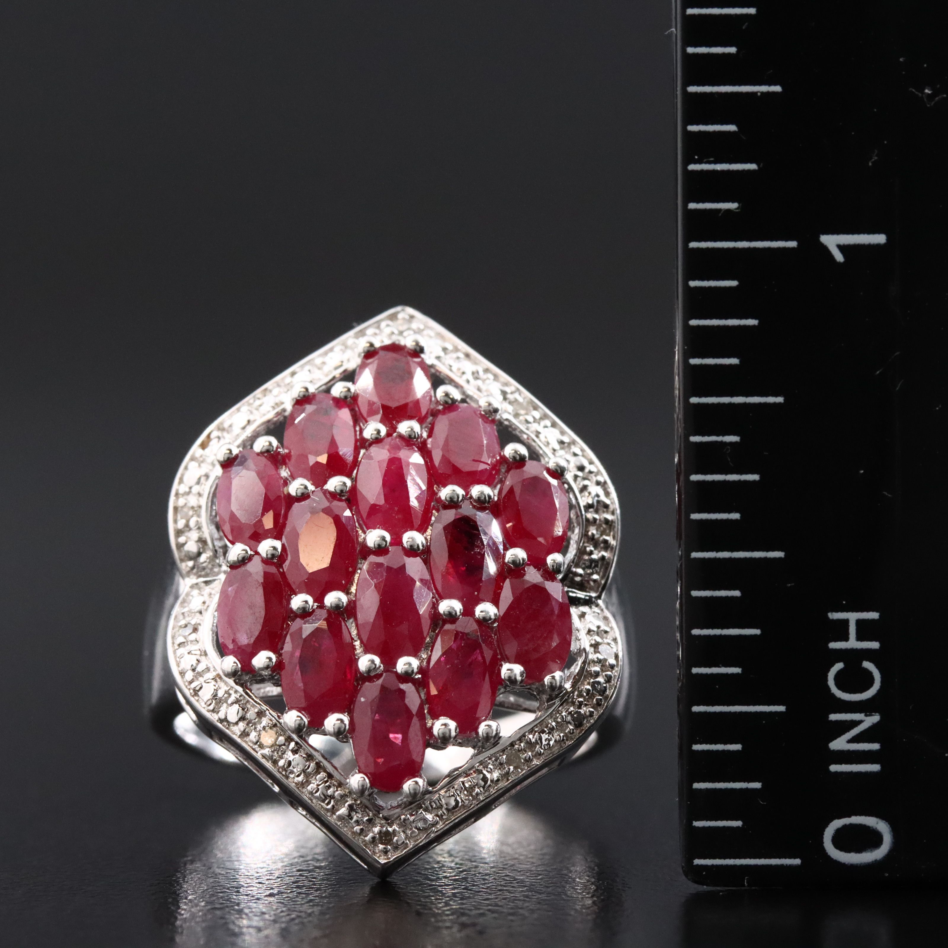 Sterling Filled Corundum and Diamond Arabesque Ring
