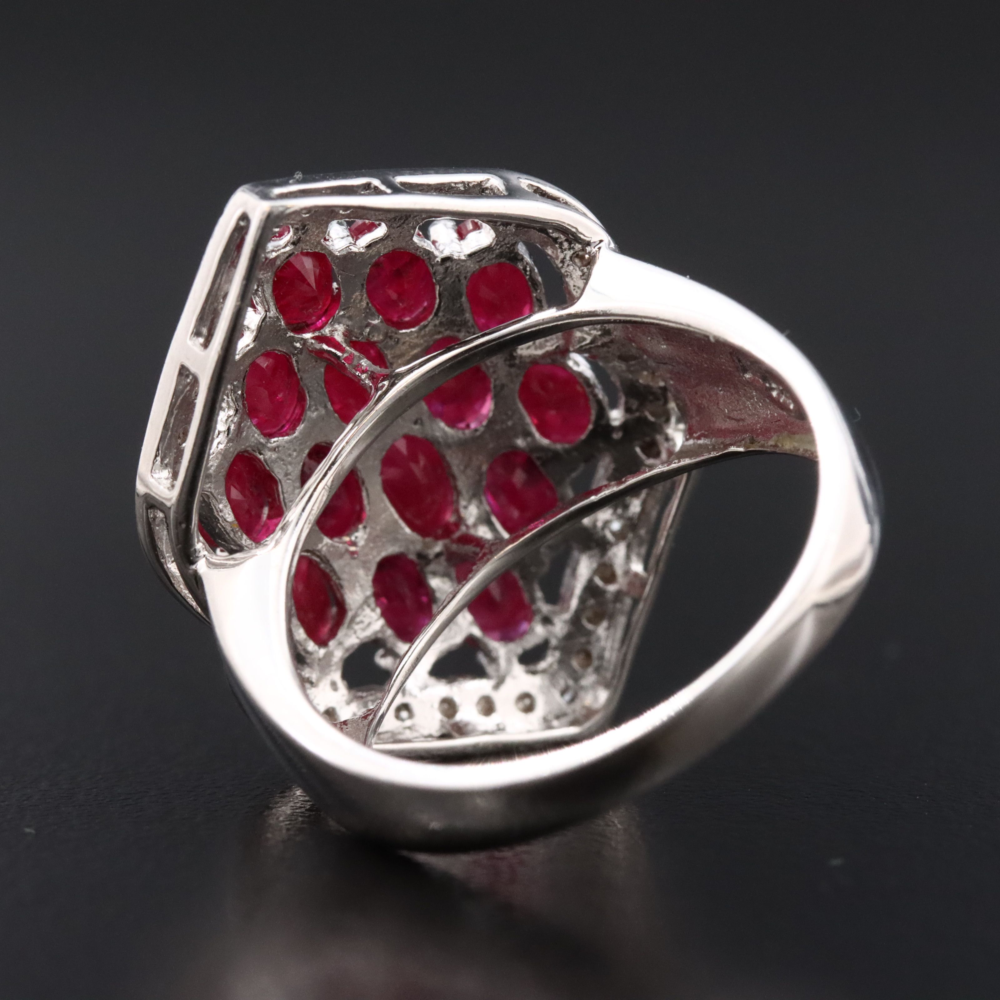 Sterling Filled Corundum and Diamond Arabesque Ring