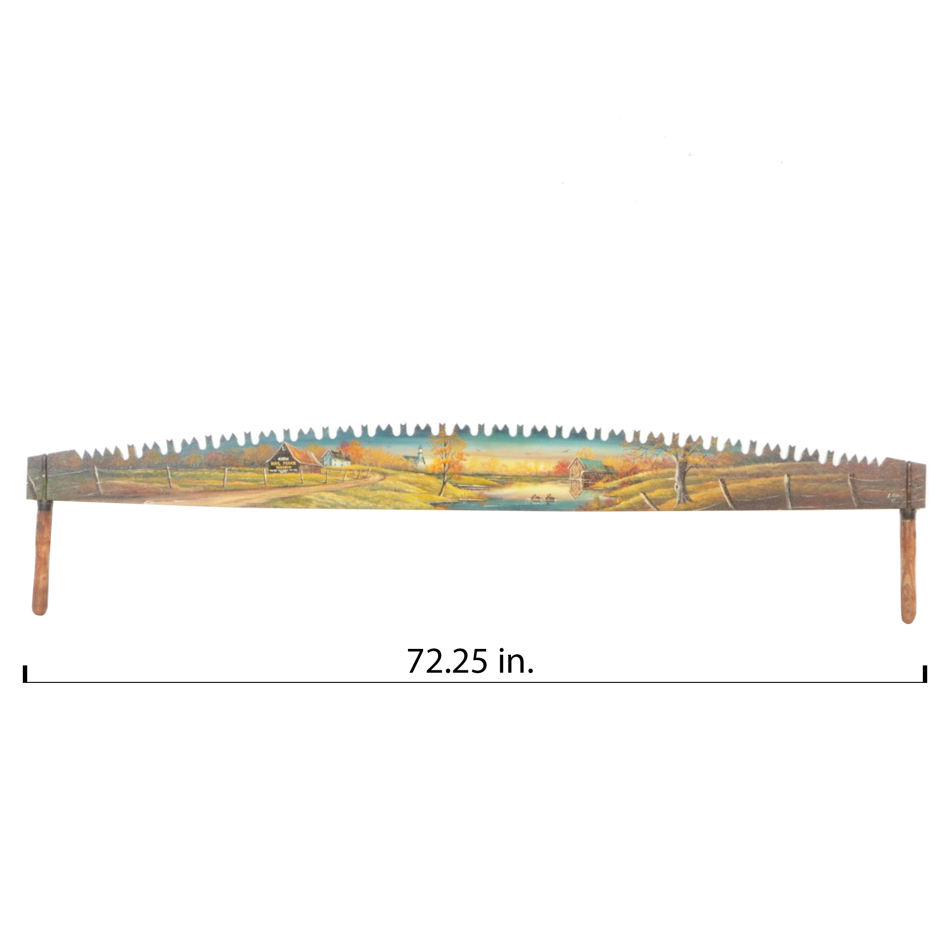 E. Kahrig Scenic Autumn Landscape Oil Painting on Two-Man Crosscut Saw, 1989