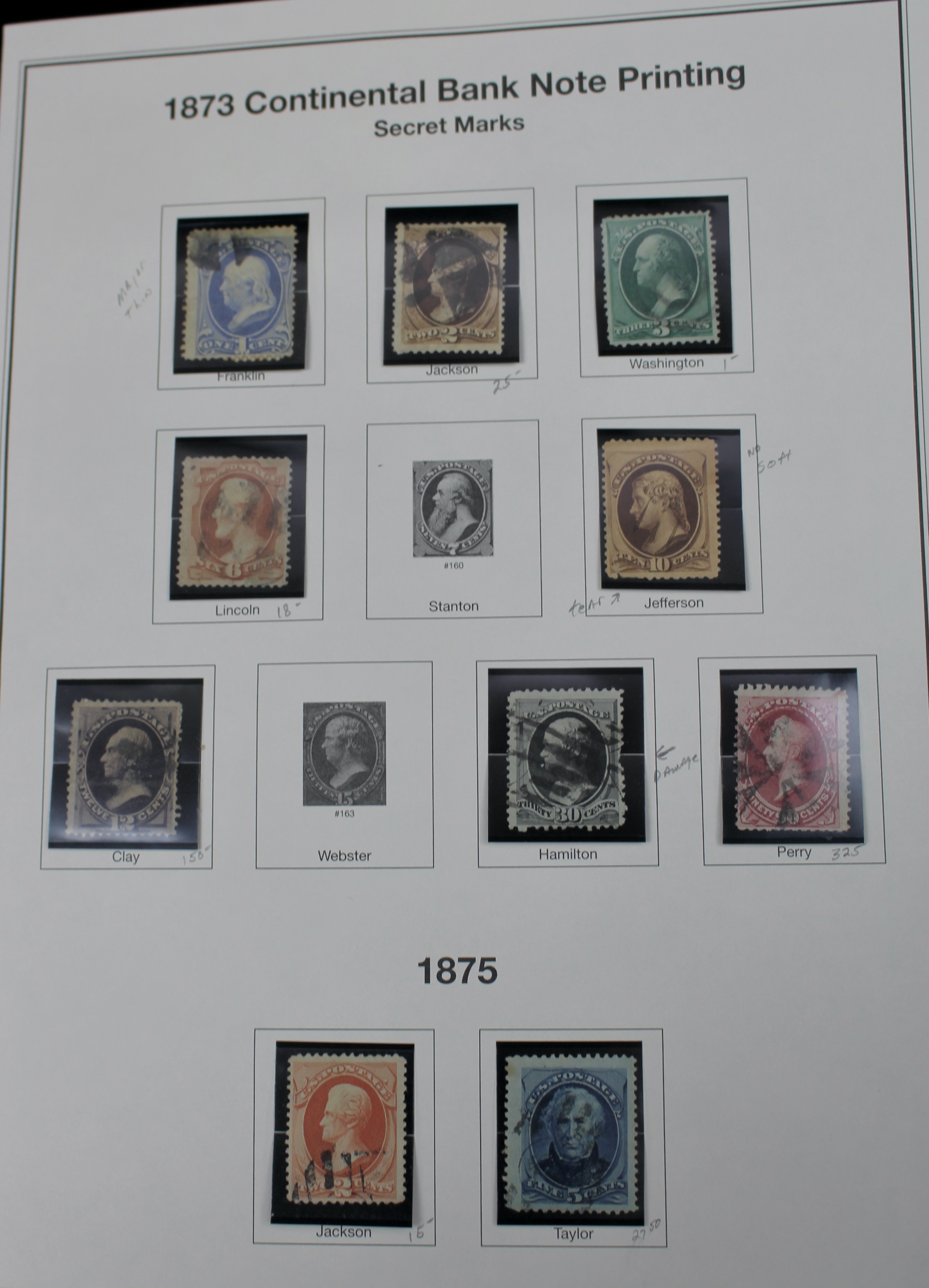 Twenty Classic Early U.S. Postage Stamps, Scott 145 to 179