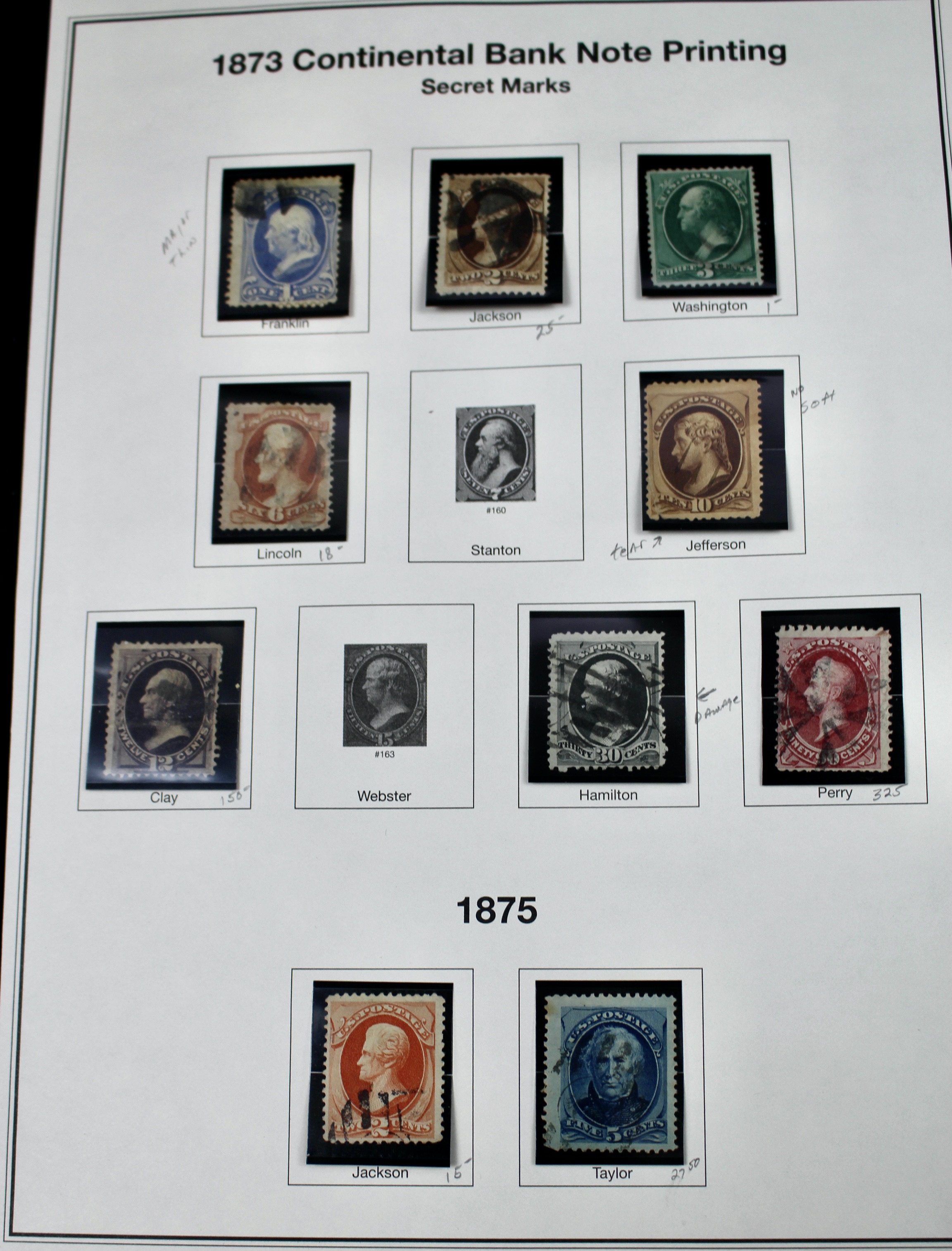 Twenty Classic Early U.S. Postage Stamps, Scott 145 to 179