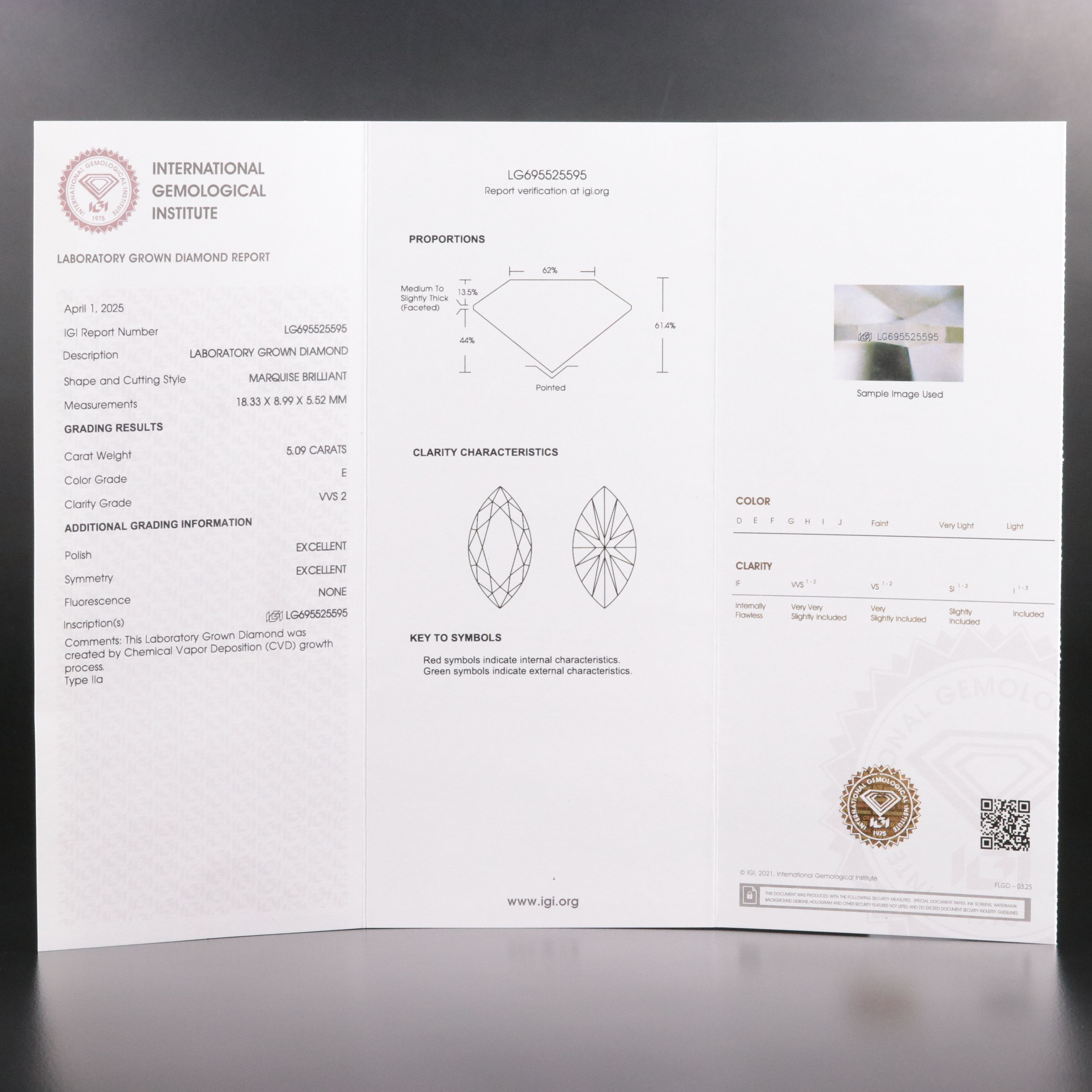 18K 5.09 CT Lab Grown Diamond Solitaire Ring with IGI Report