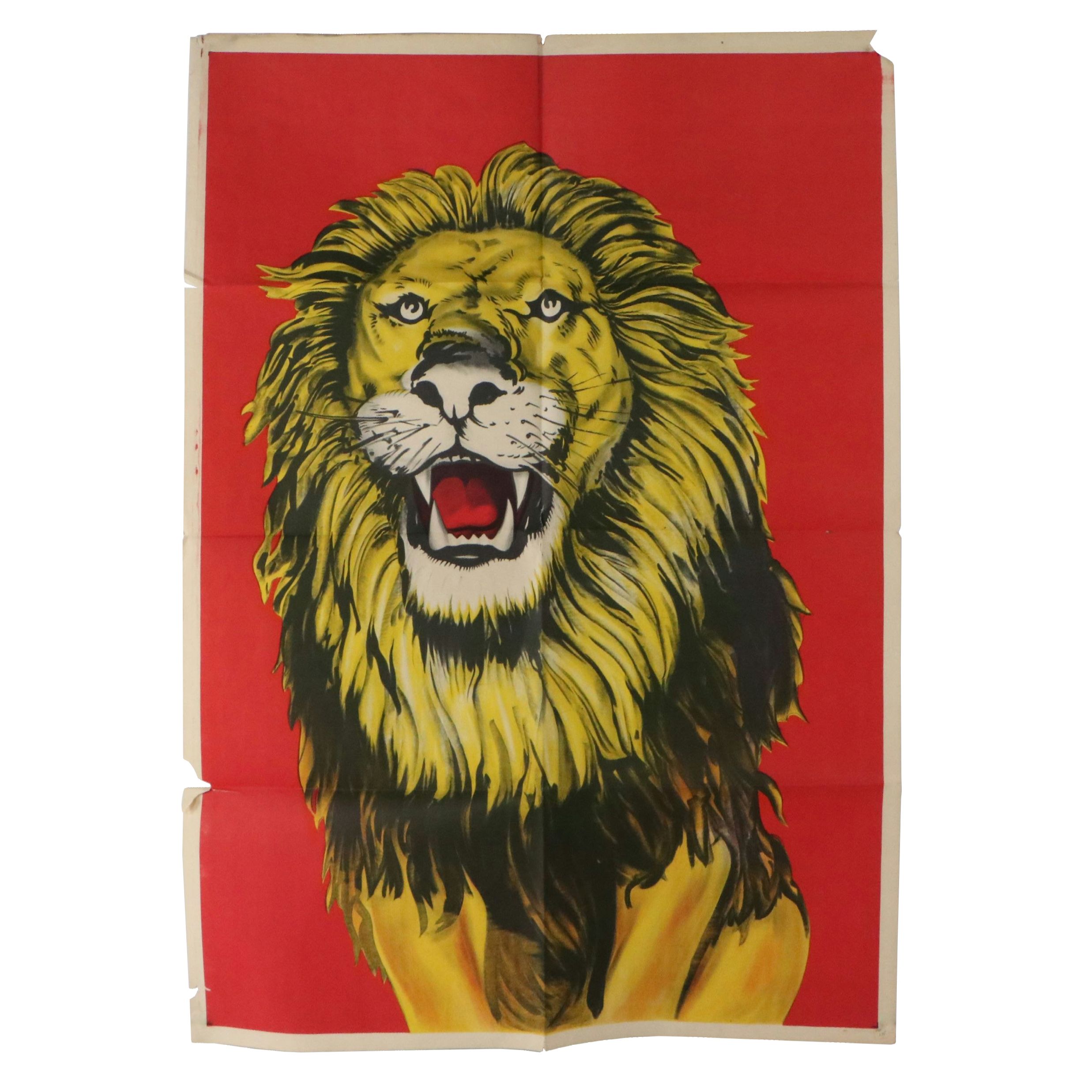 Circus Lithograph Poster of Roaring Lion, Mid-20th Century
