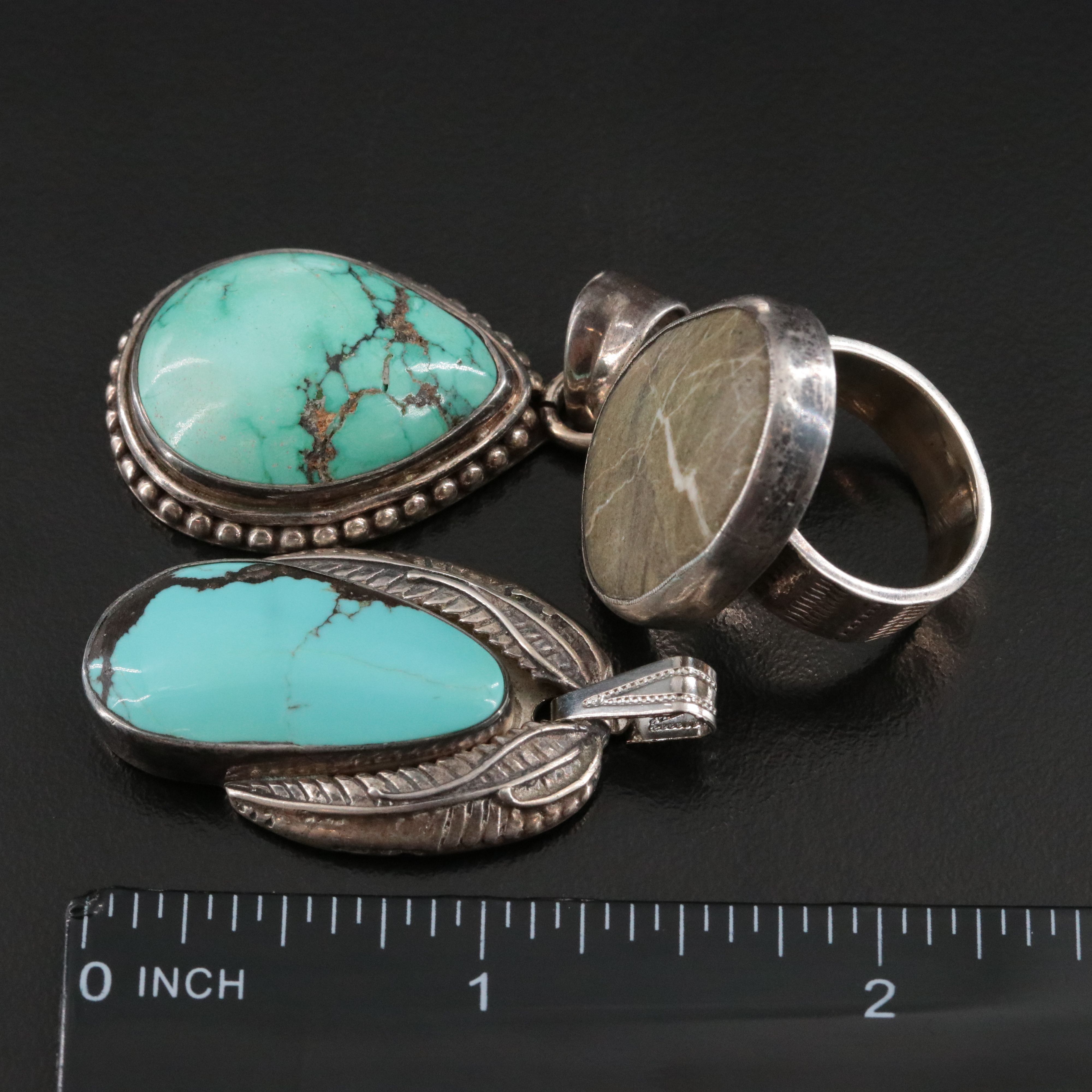 Sterling Turquoise and Connemara Marble Ring and Pendants