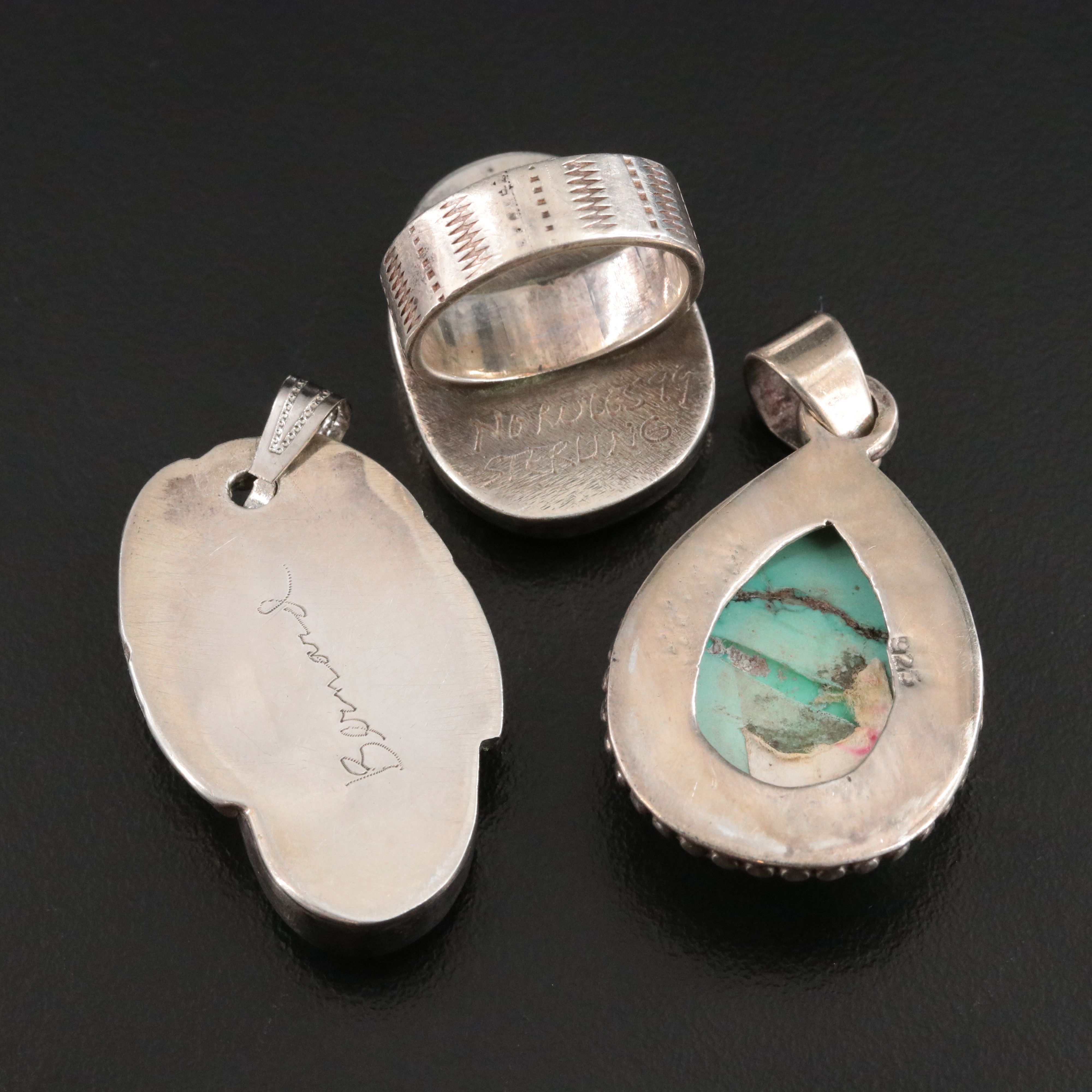 Sterling Turquoise and Connemara Marble Ring and Pendants