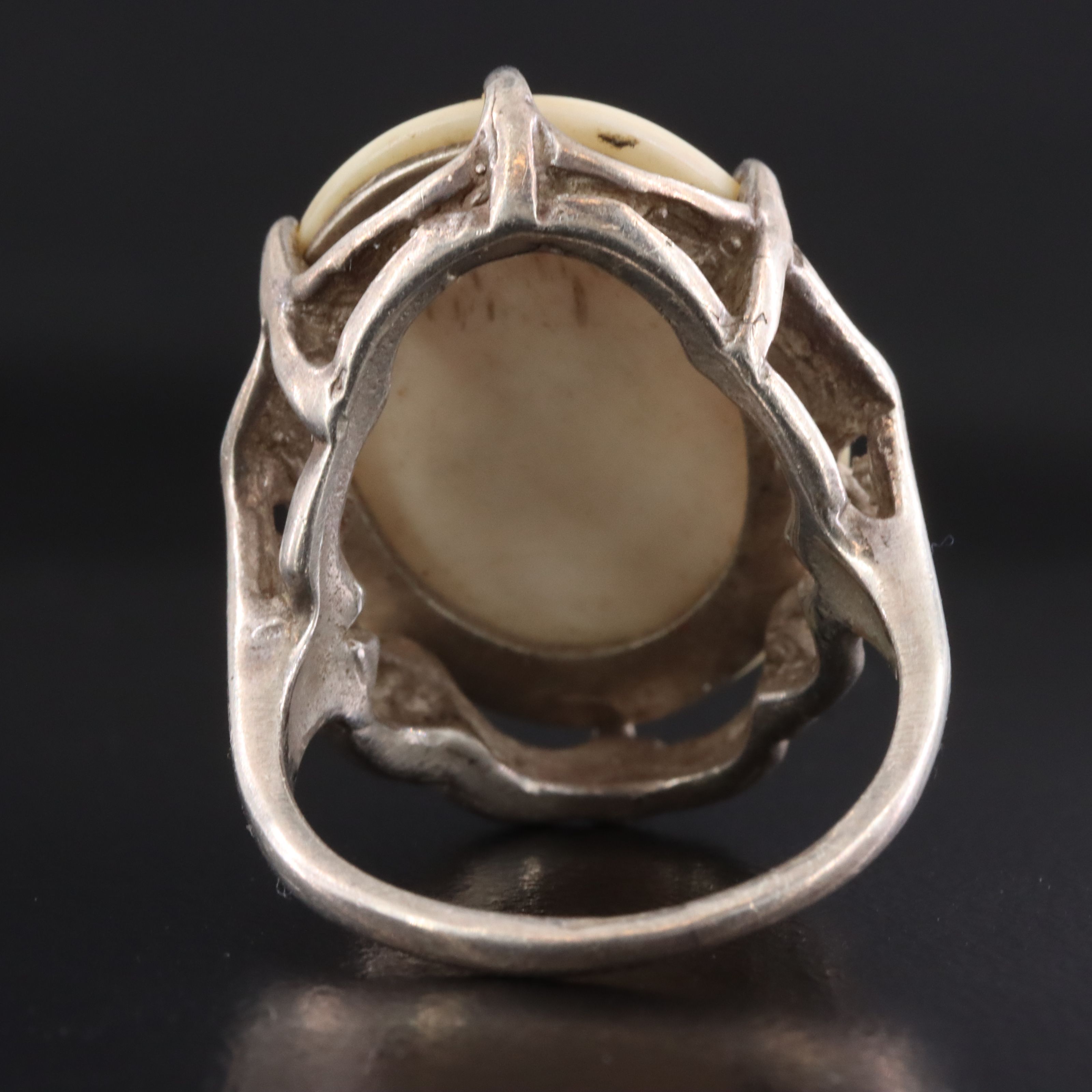 Vintage Sterling Scrimshaw Ship Ring