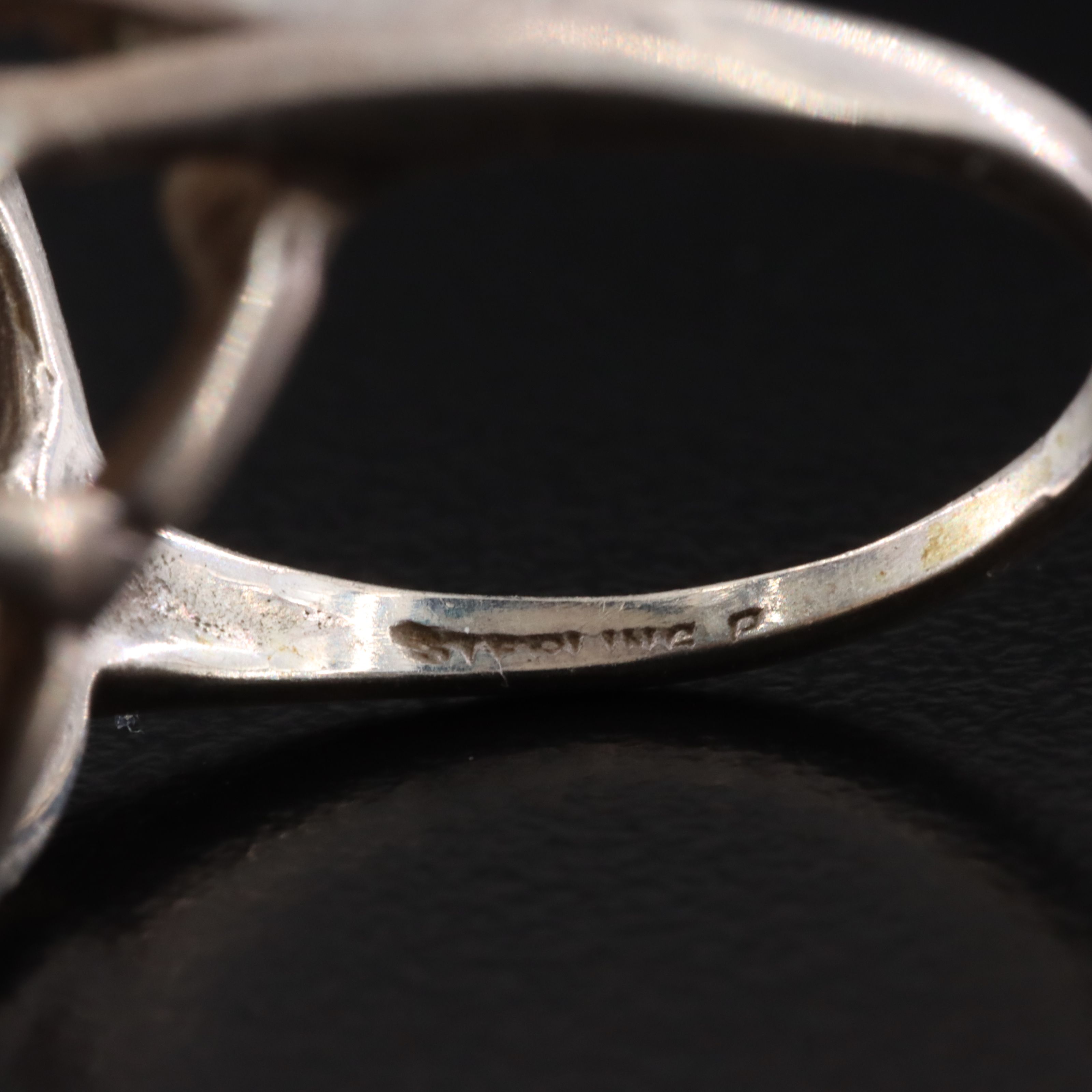 Vintage Sterling Scrimshaw Ship Ring