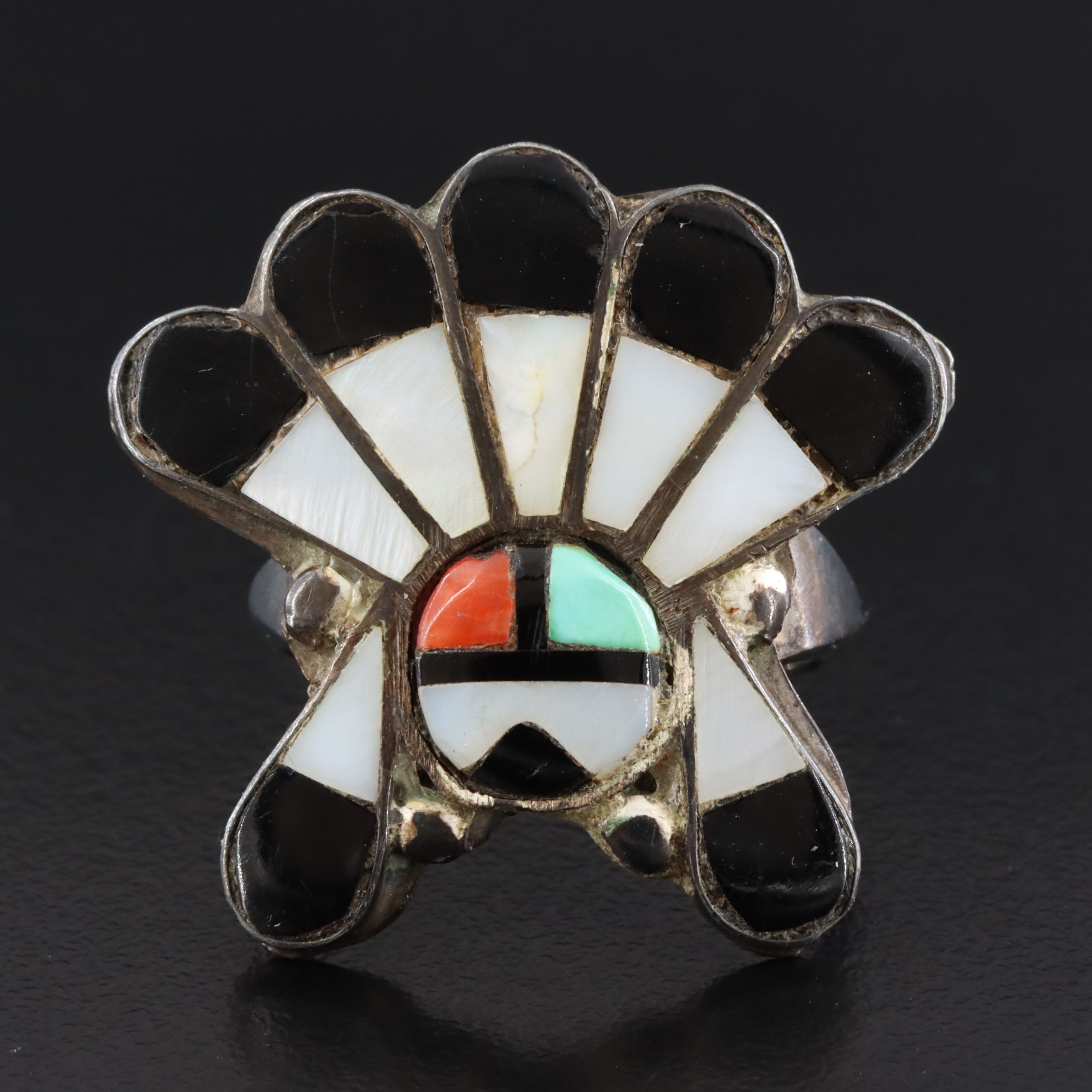 Vintage Southwestern Sterling Gemstone Inlay Sunface Ring
