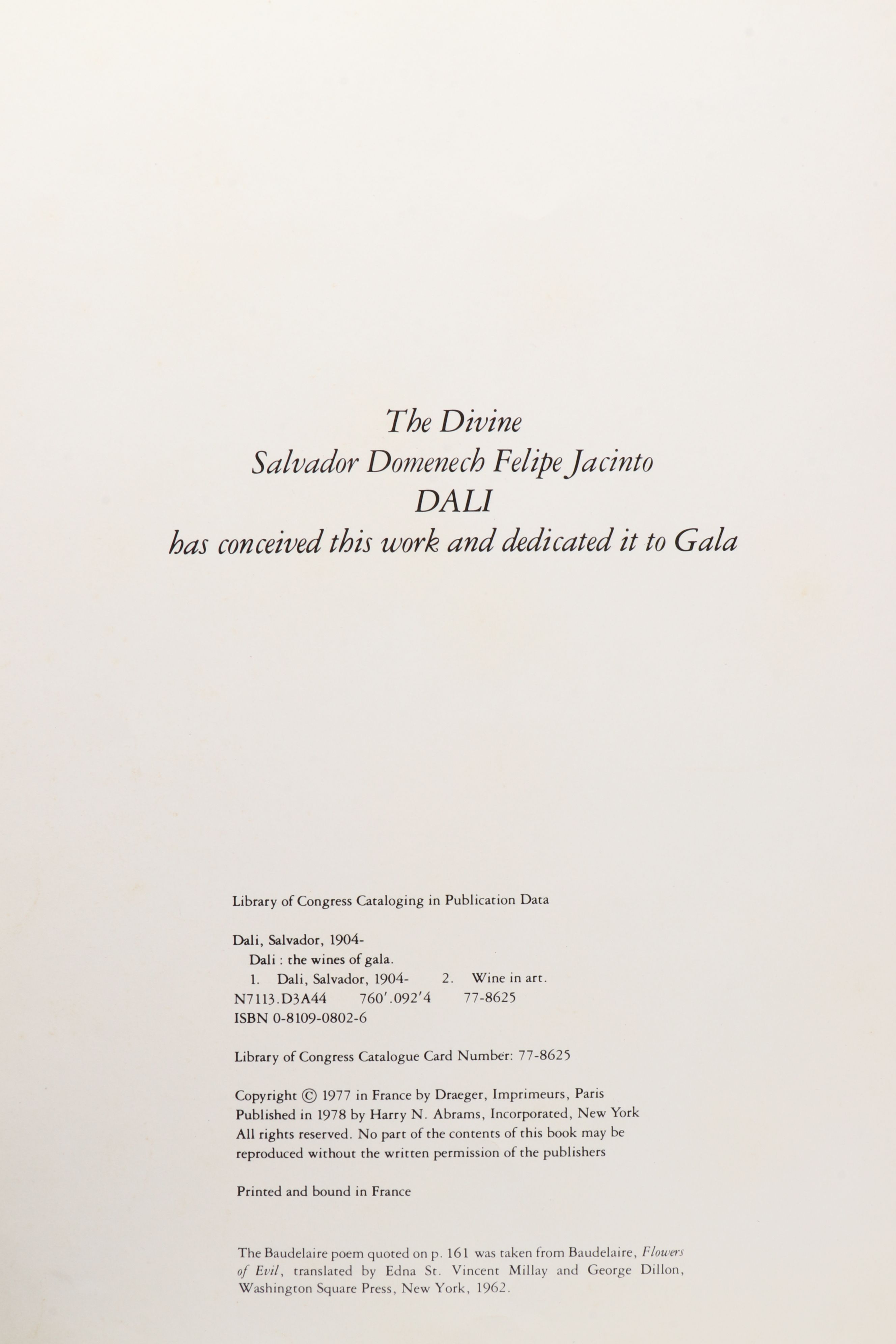 First Edition "Dalí: The Wines of Gala" by Salvador Dalí, 1978