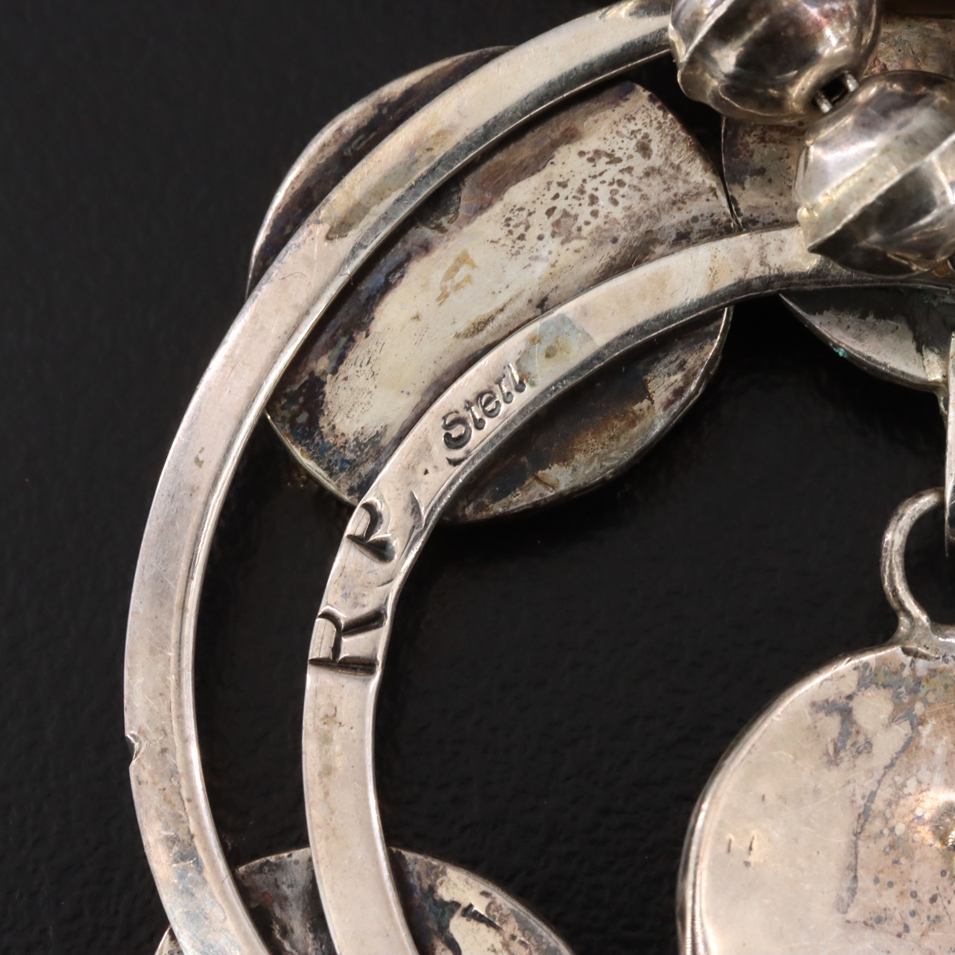 Southwestern Signed 800 Silver Black Onyx Squash Blossom Necklace