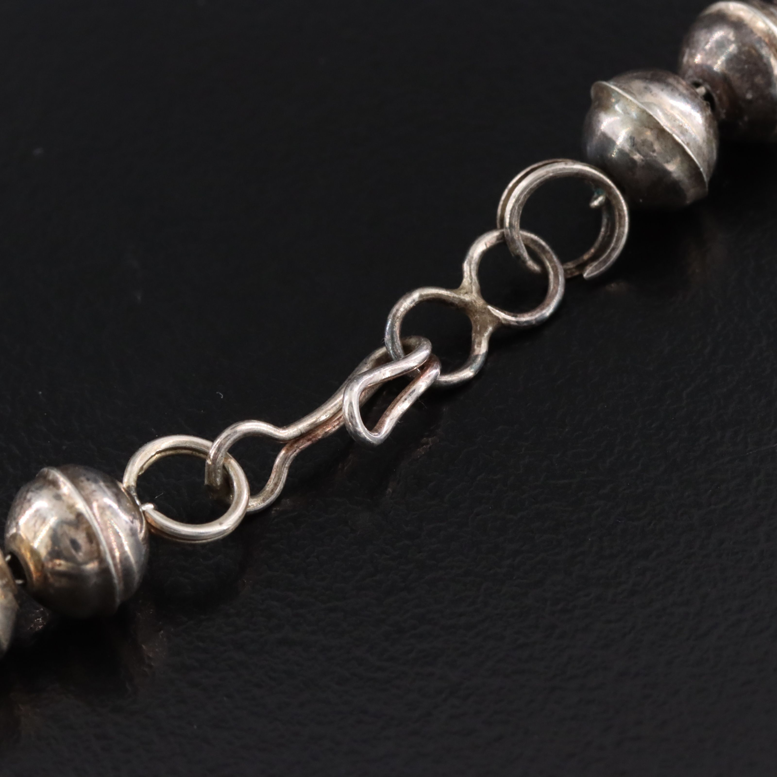 Southwestern Signed 800 Silver Black Onyx Squash Blossom Necklace