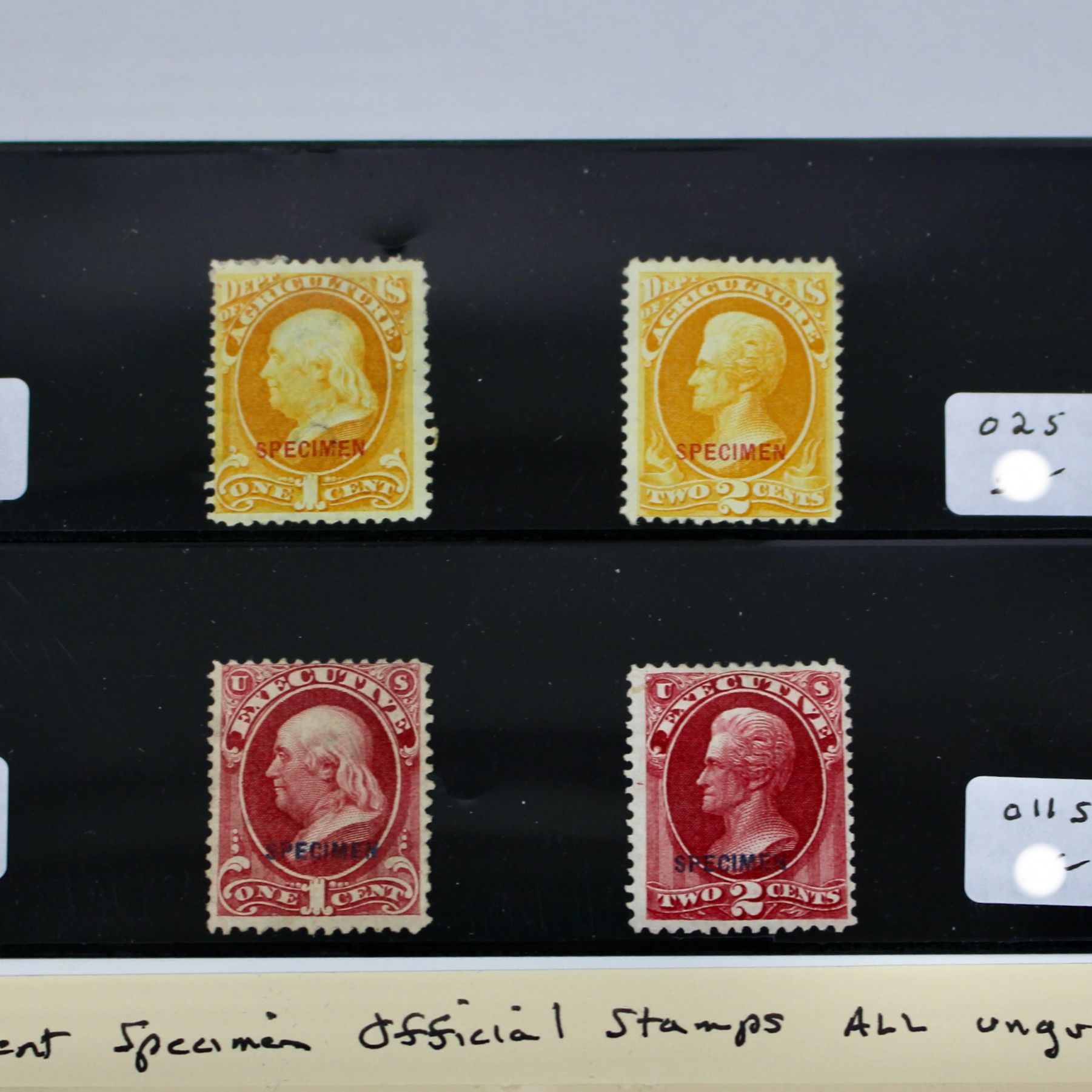 Four Different Specimen Official U.S. Stamps