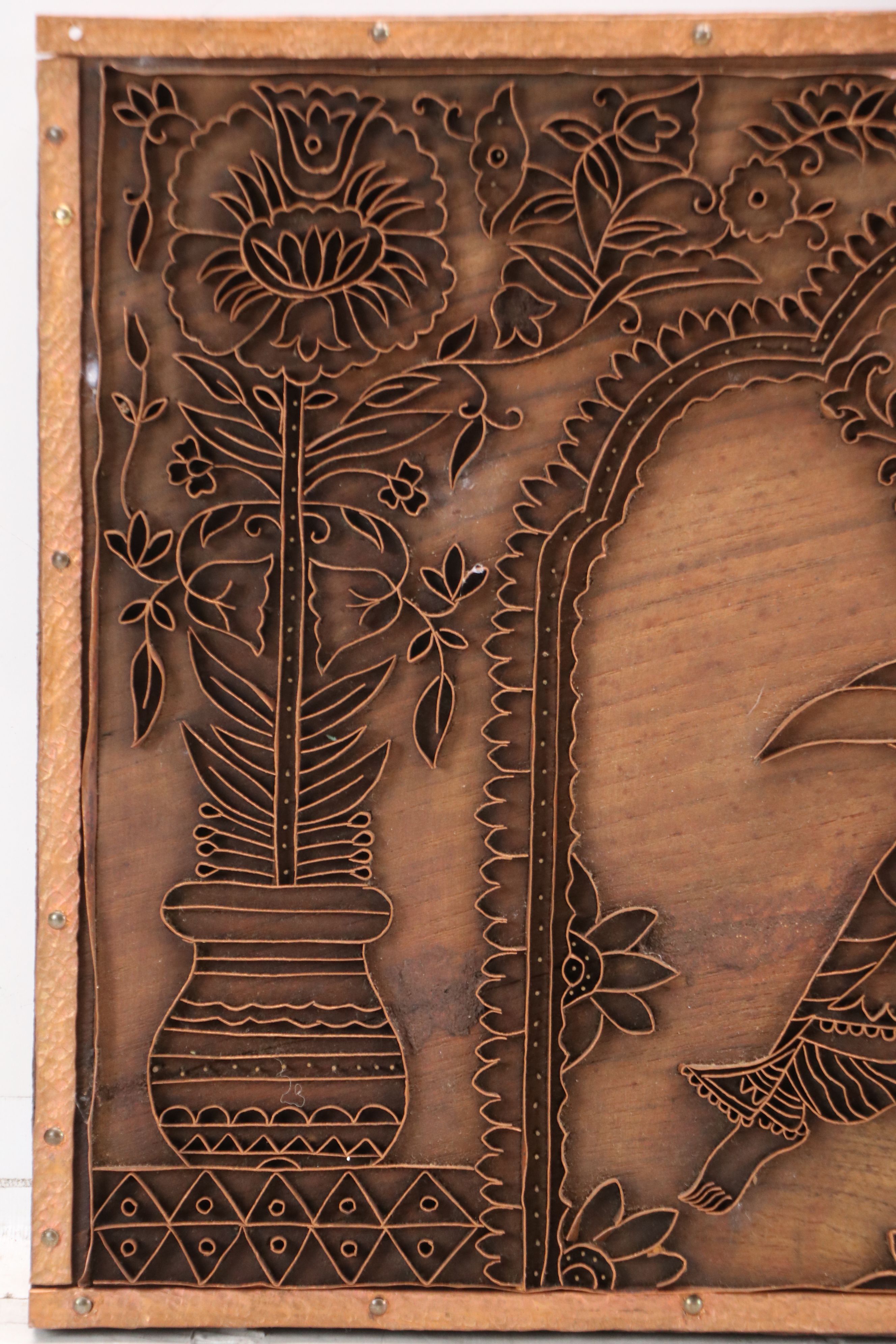 Indian Inspired Bent Copper Bas-Relief Panel