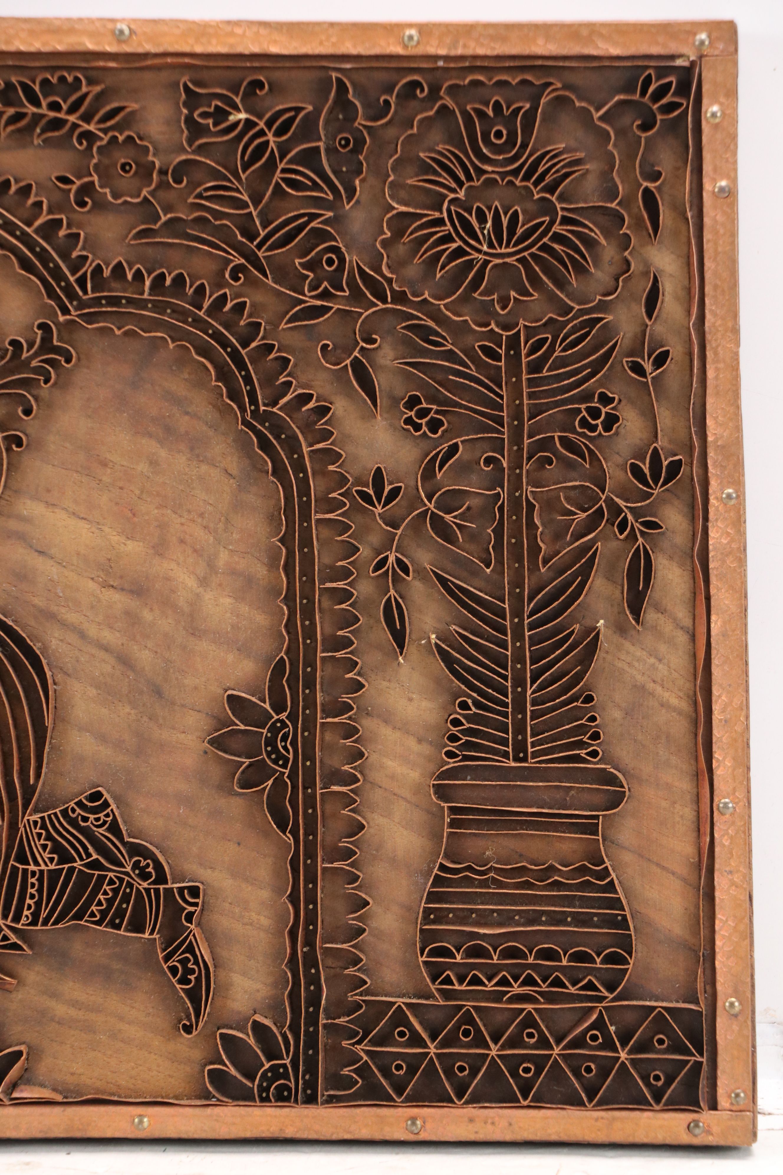 Indian Inspired Bent Copper Bas-Relief Panel