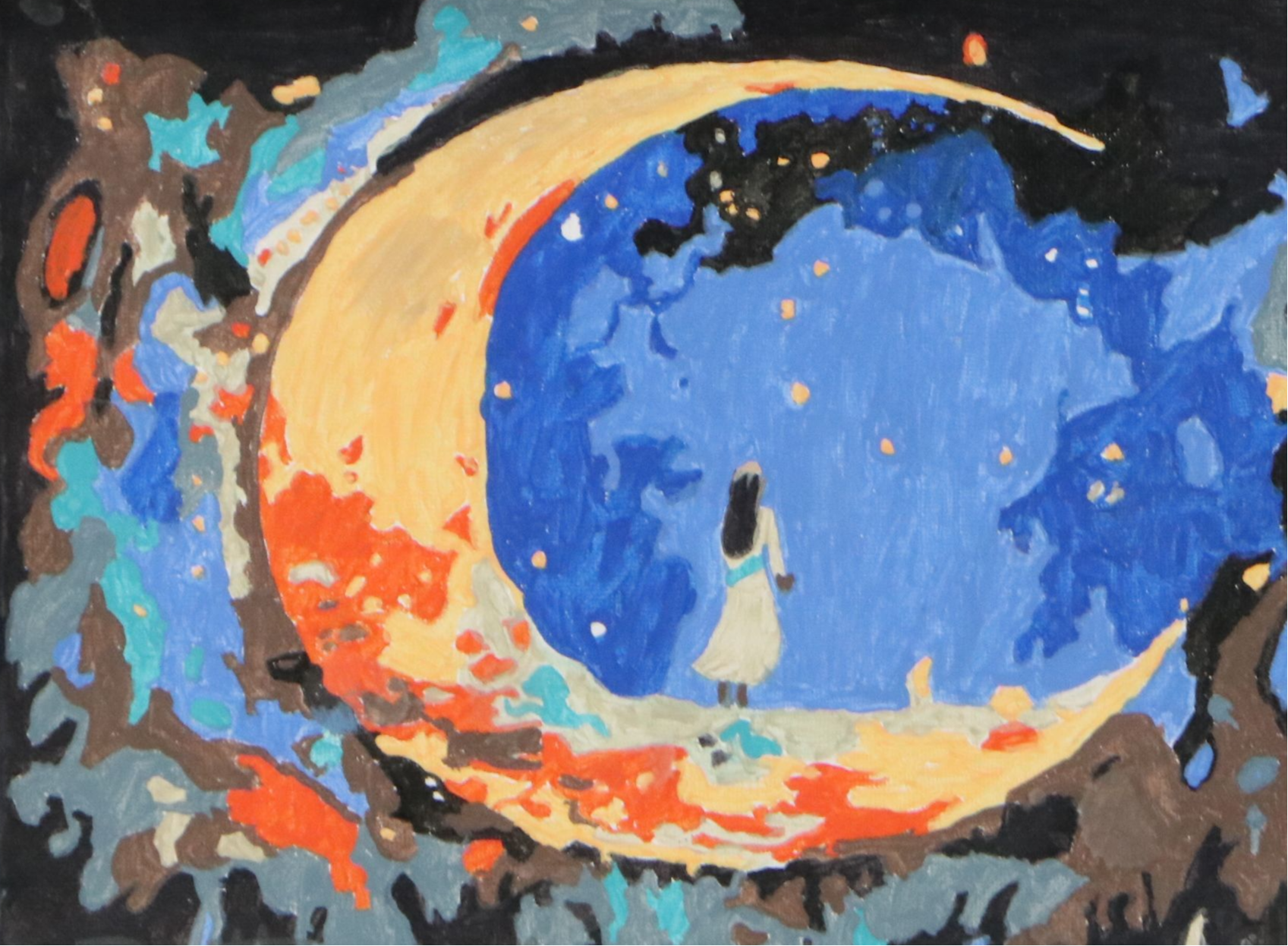 Brittony Martin Acrylic Painting of Moon Lady with Stars, Circa 2026