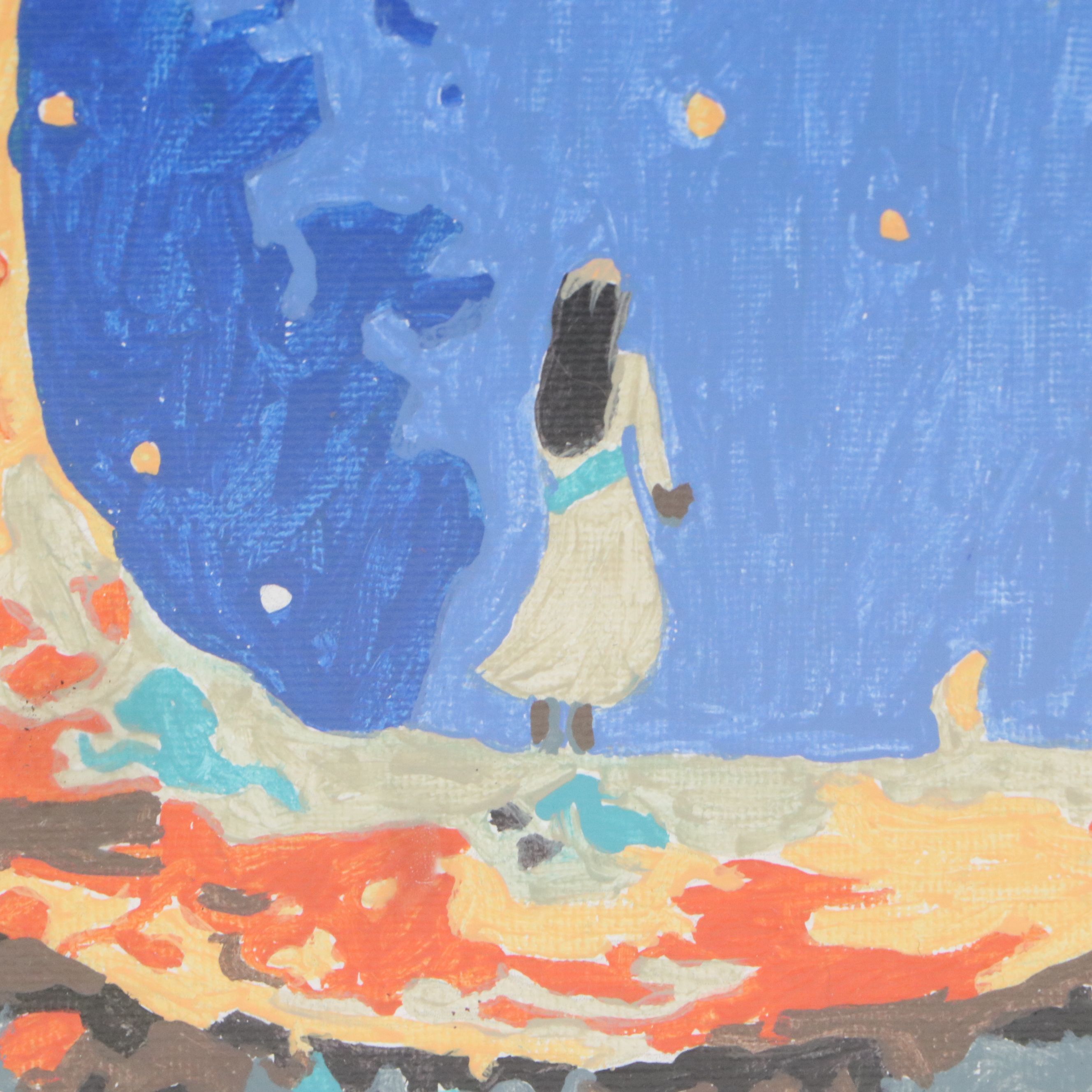 Brittony Martin Acrylic Painting of Moon Lady with Stars, Circa 2026