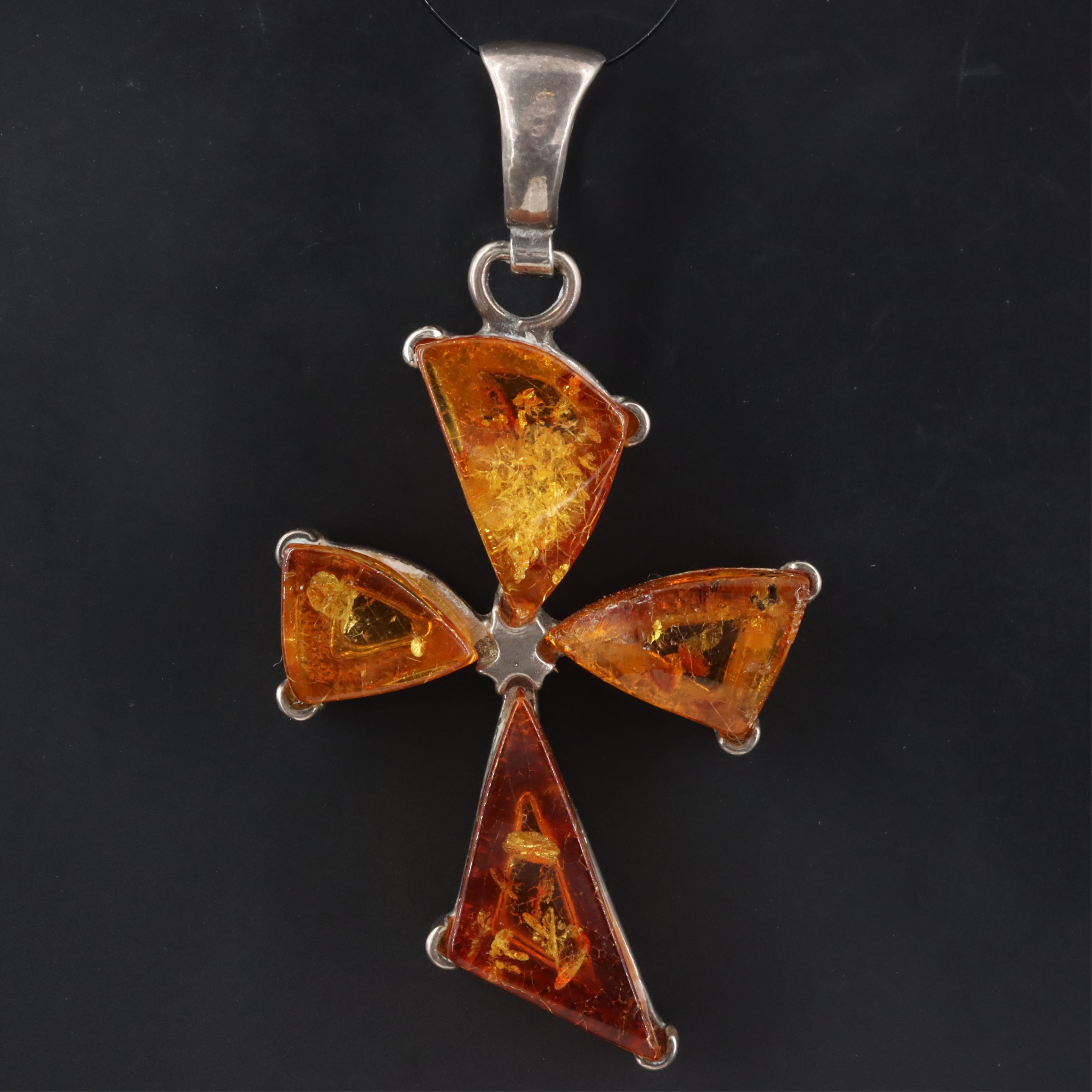 Sterling Amber Cross Pendant
