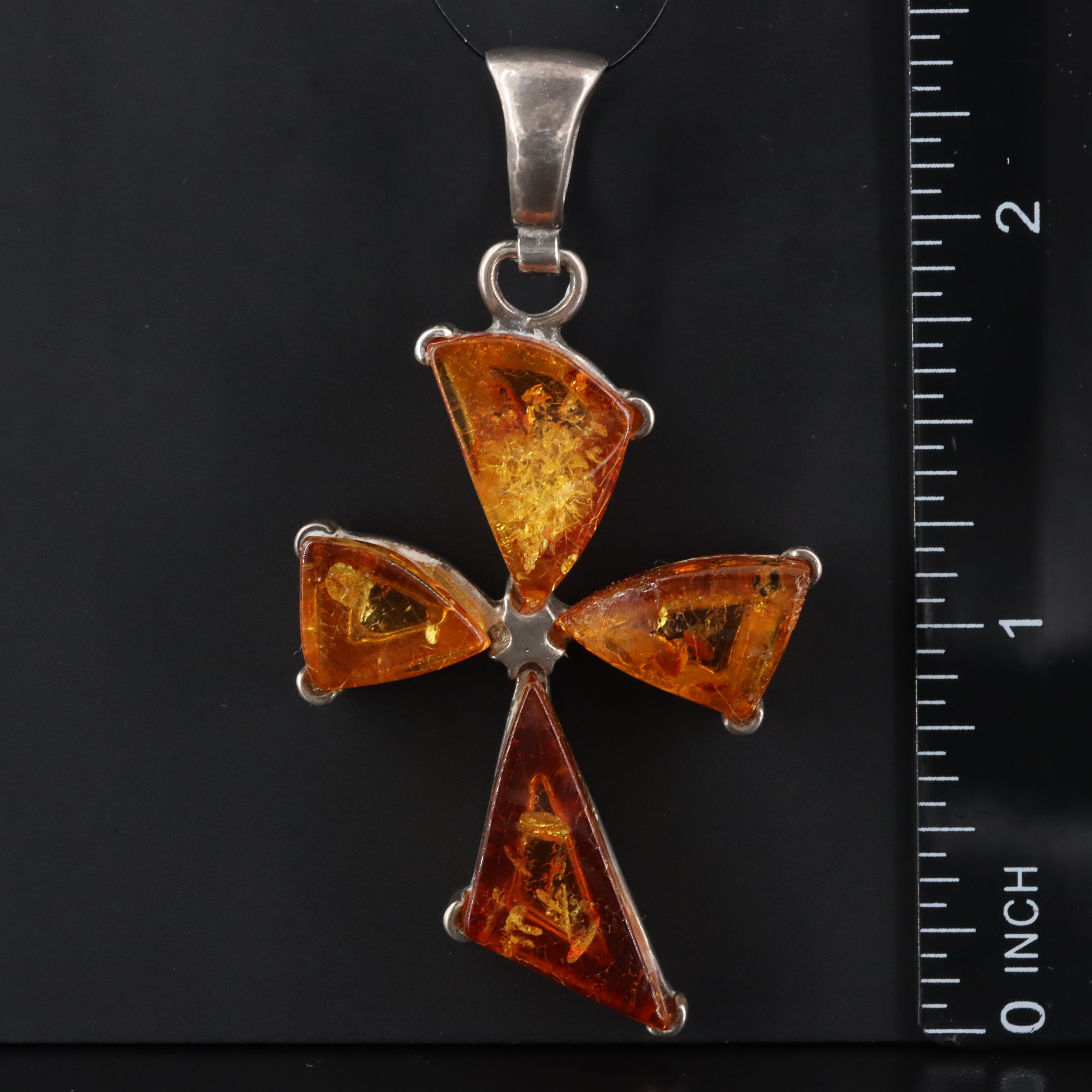 Sterling Amber Cross Pendant