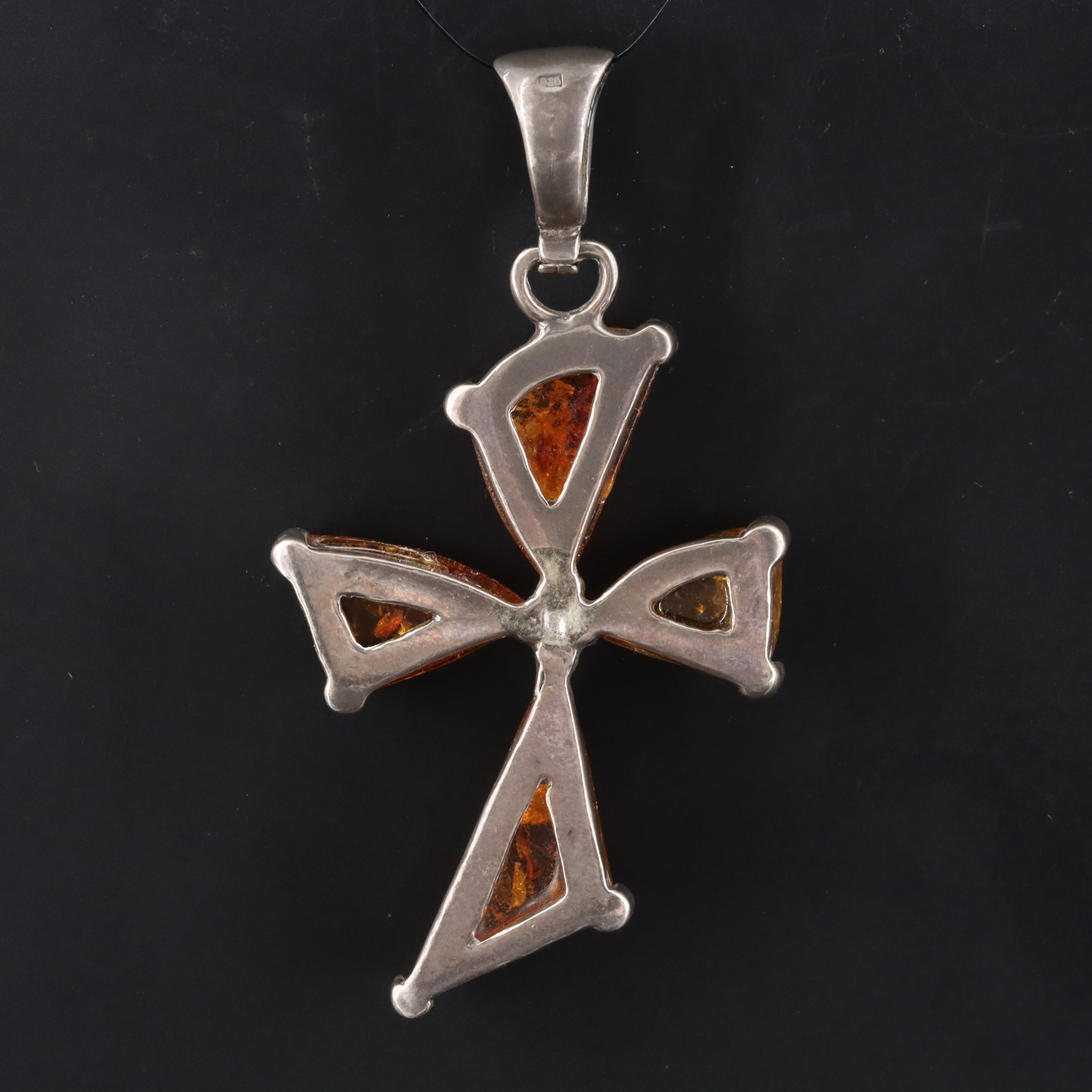 Sterling Amber Cross Pendant