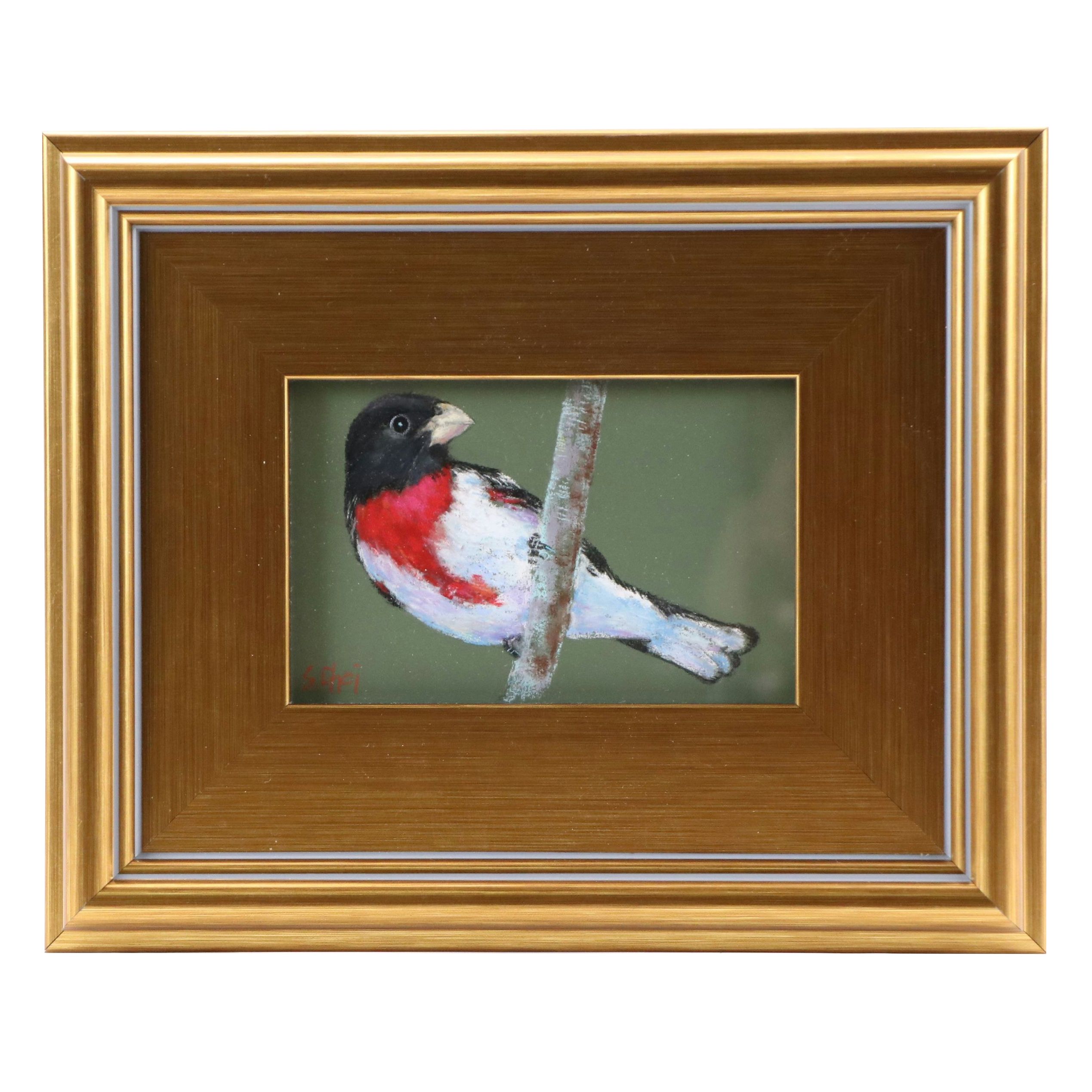 Sunkyung Choi Pastel Drawing "Rose-breasted Grosbeak," 21st Century