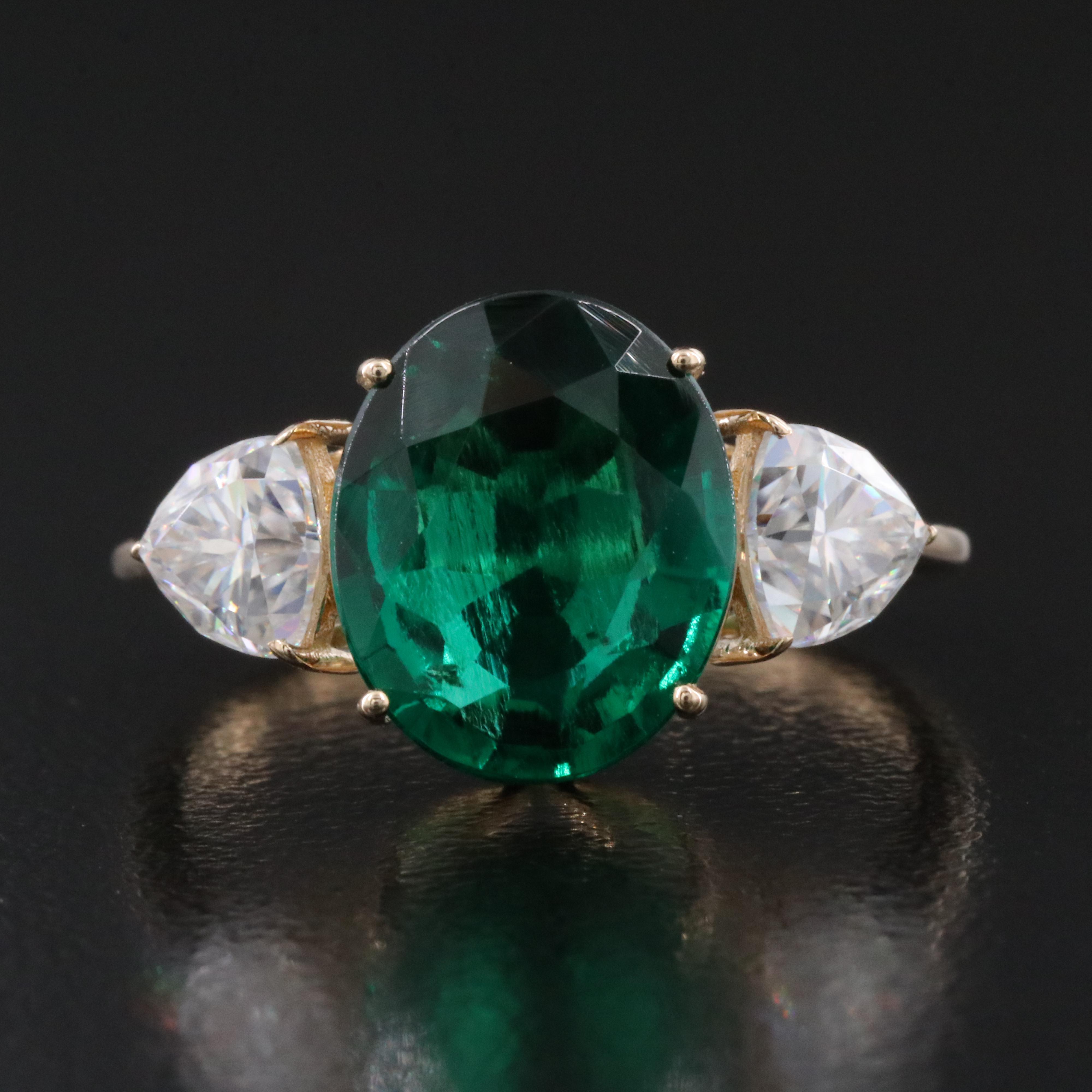 14K 2.57 CT Lab Grown Emerald and Moissanite Ring