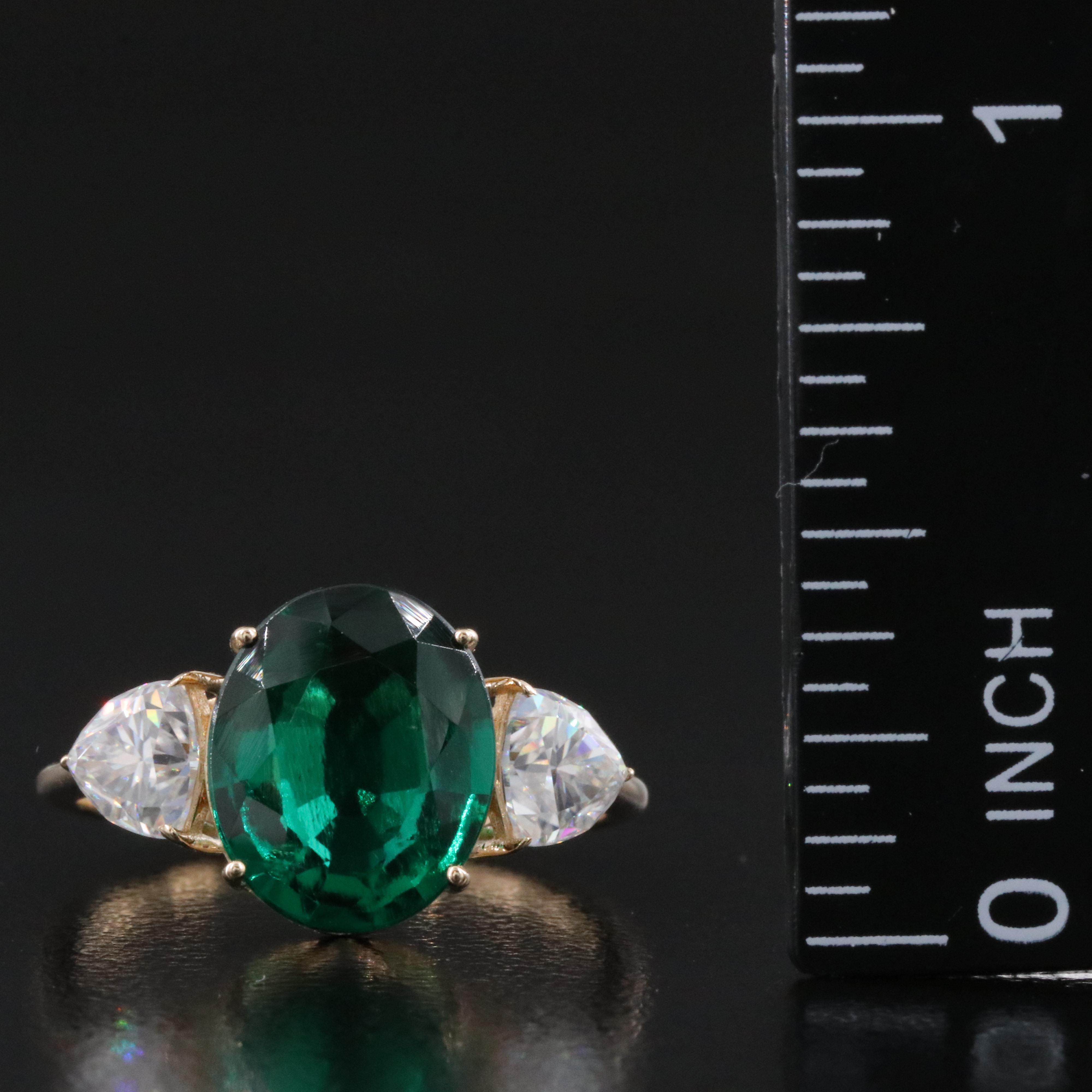 14K 2.57 CT Lab Grown Emerald and Moissanite Ring