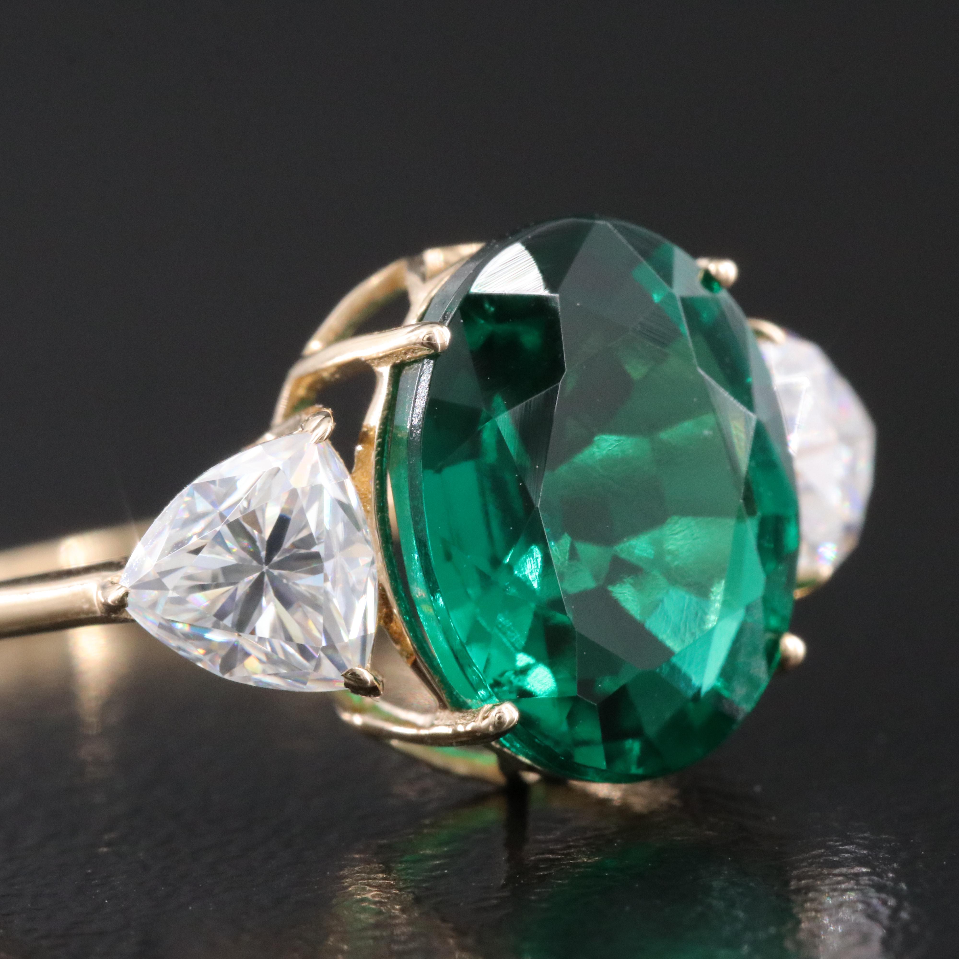 14K 2.57 CT Lab Grown Emerald and Moissanite Ring