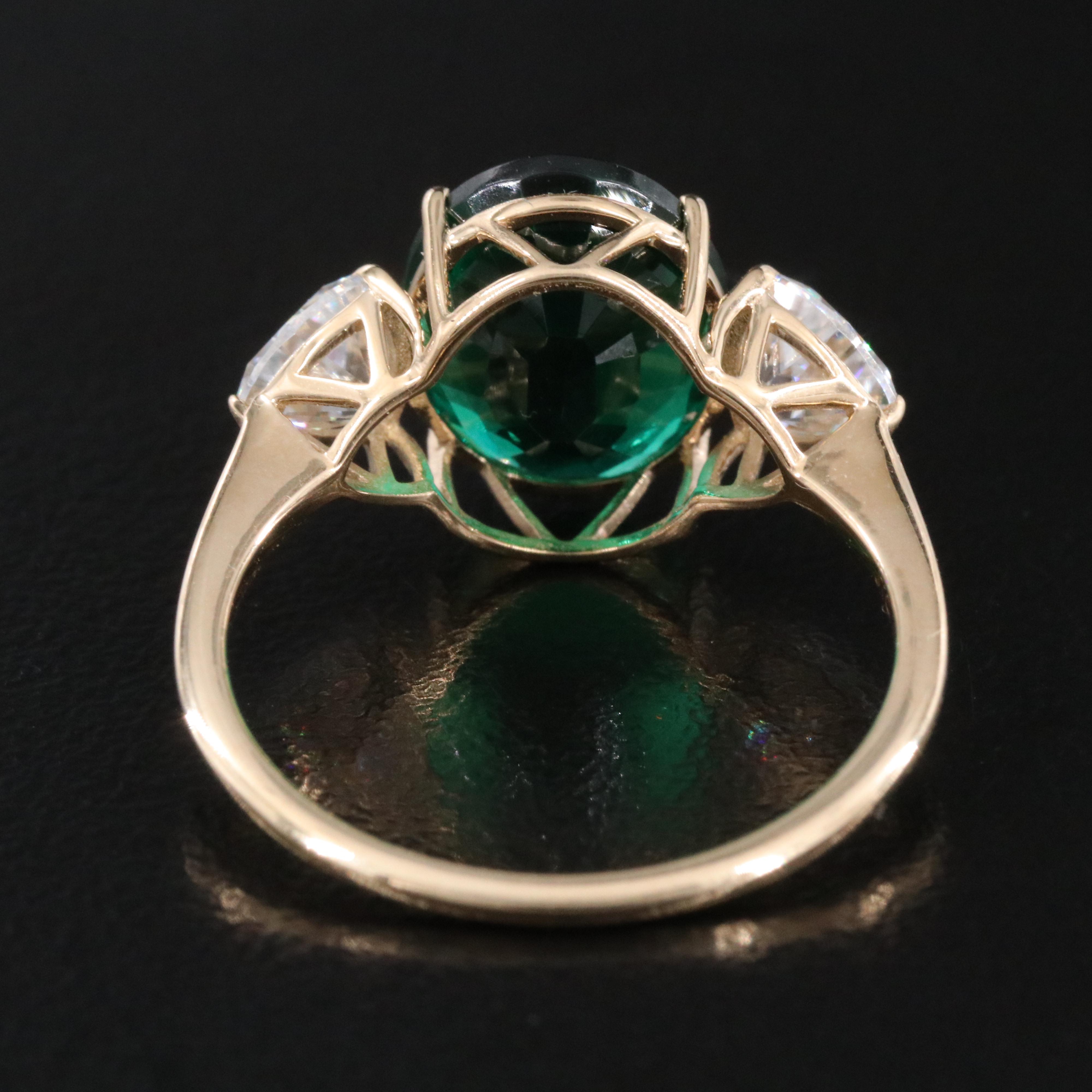 14K 2.57 CT Lab Grown Emerald and Moissanite Ring