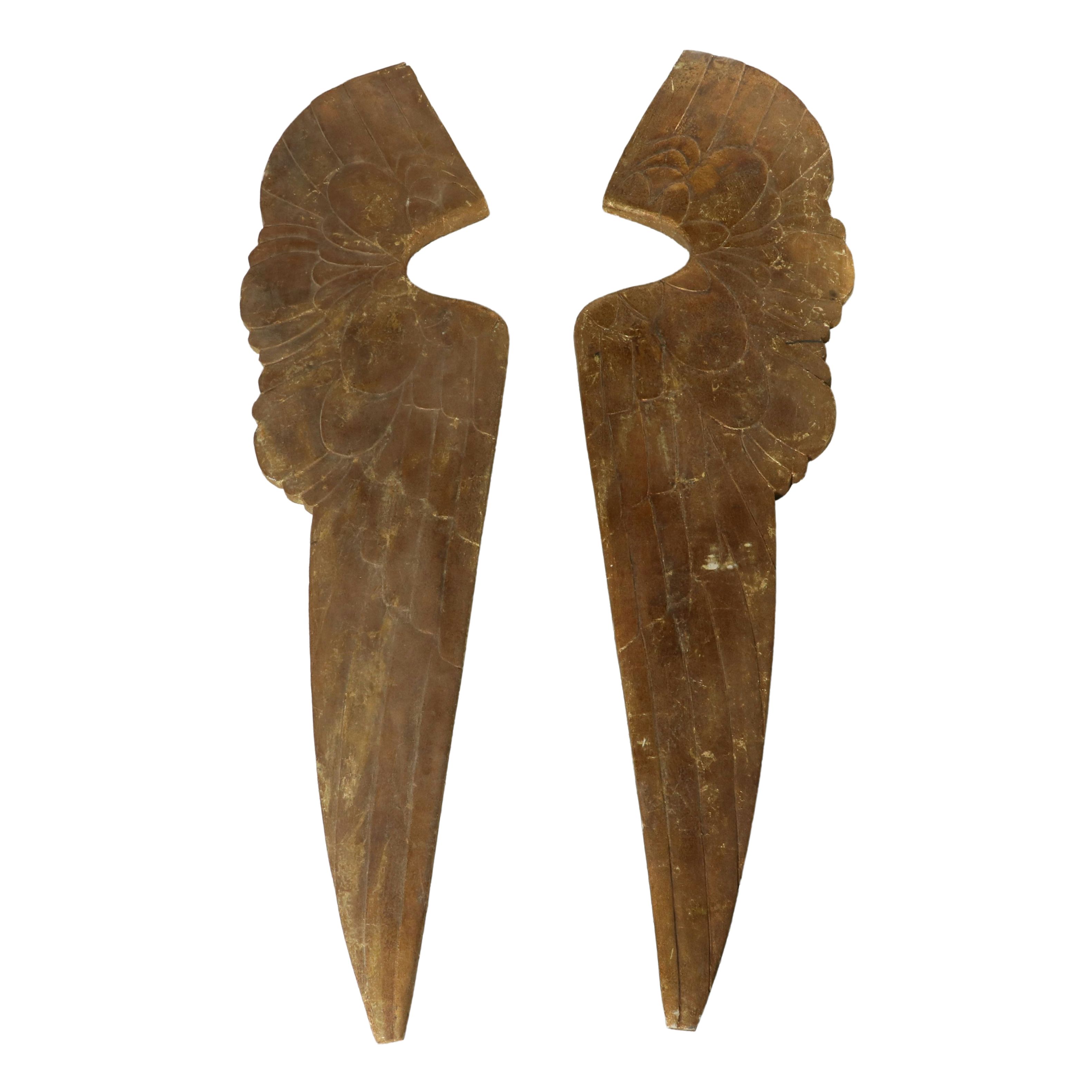 Pair of Monumental Carved Giltwood and Gesso Angel Wings