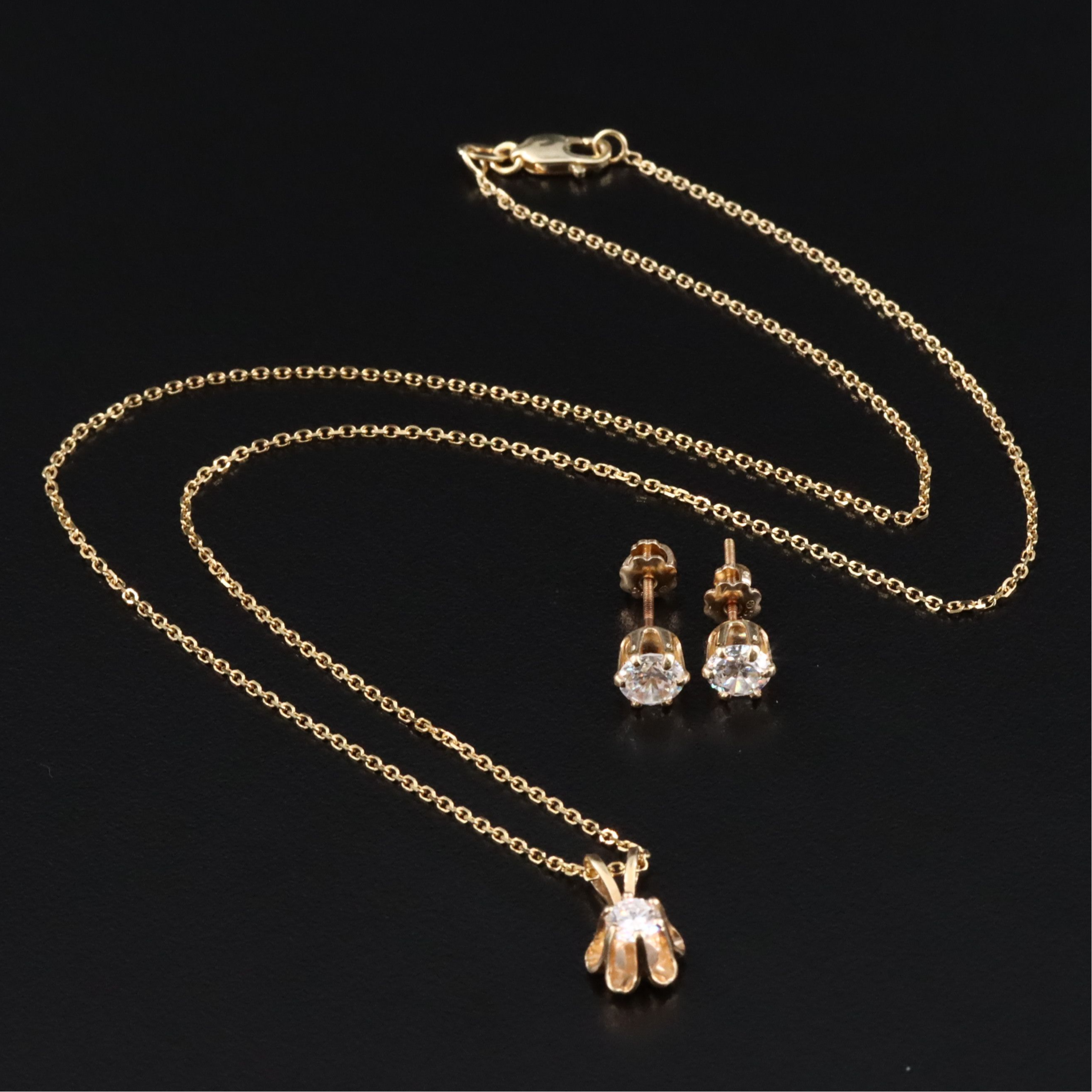 14K CZ Stud Earrings and Pendant Necklace