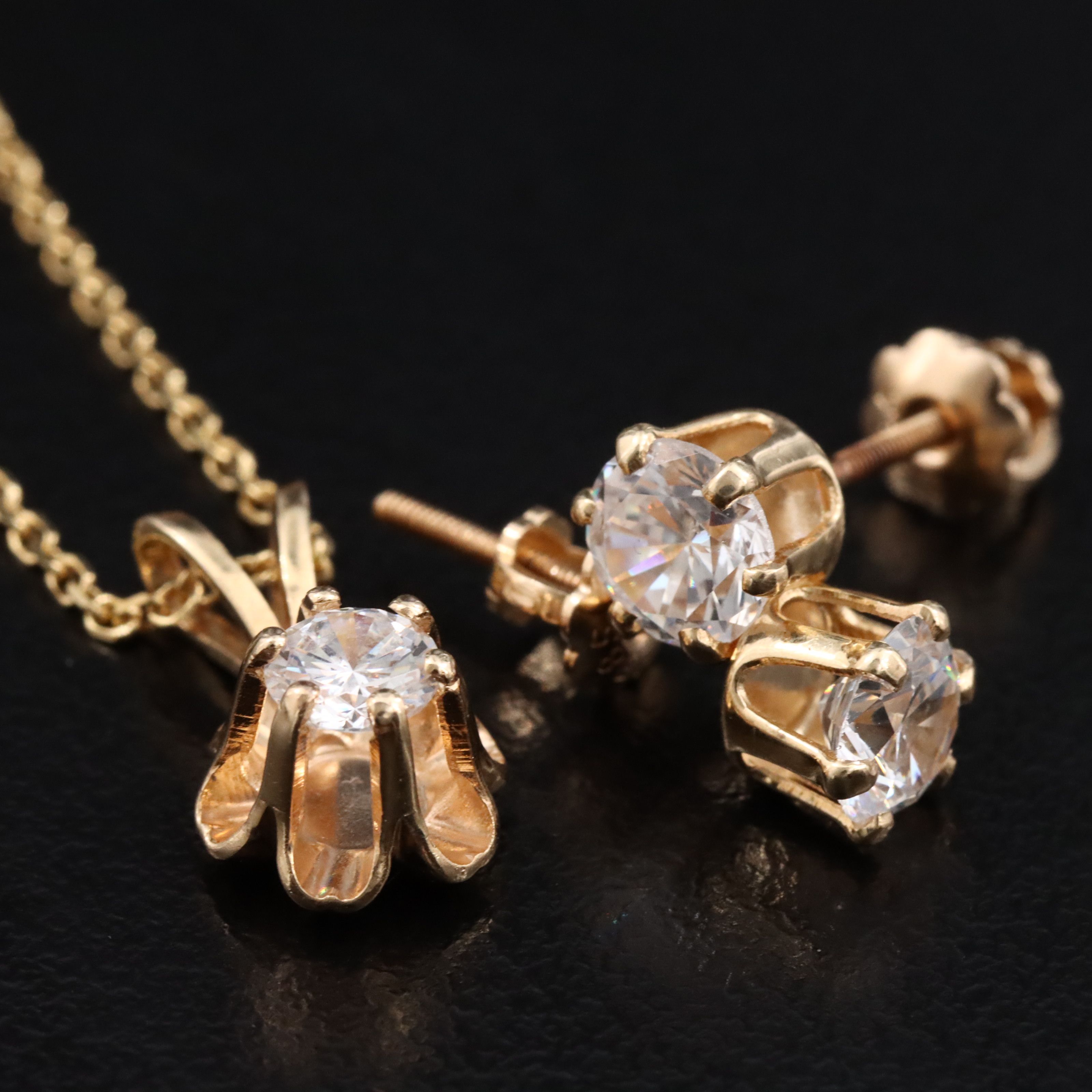 14K CZ Stud Earrings and Pendant Necklace