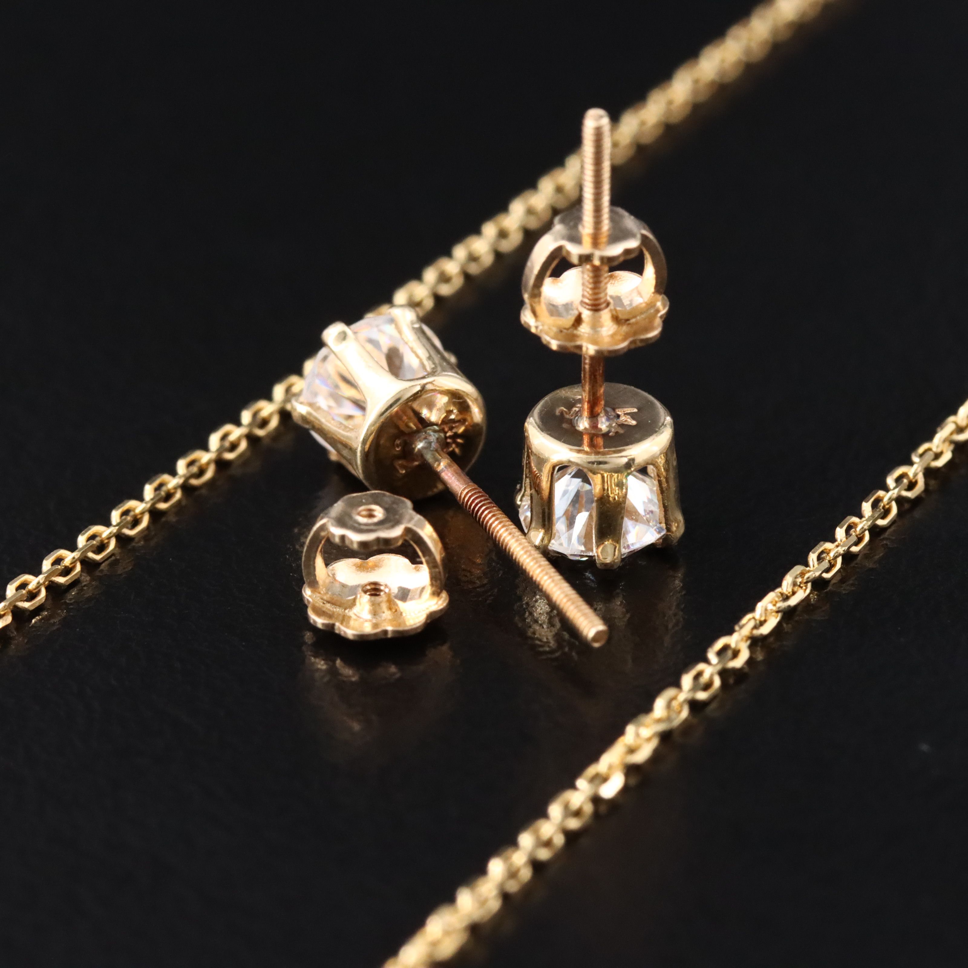 14K CZ Stud Earrings and Pendant Necklace