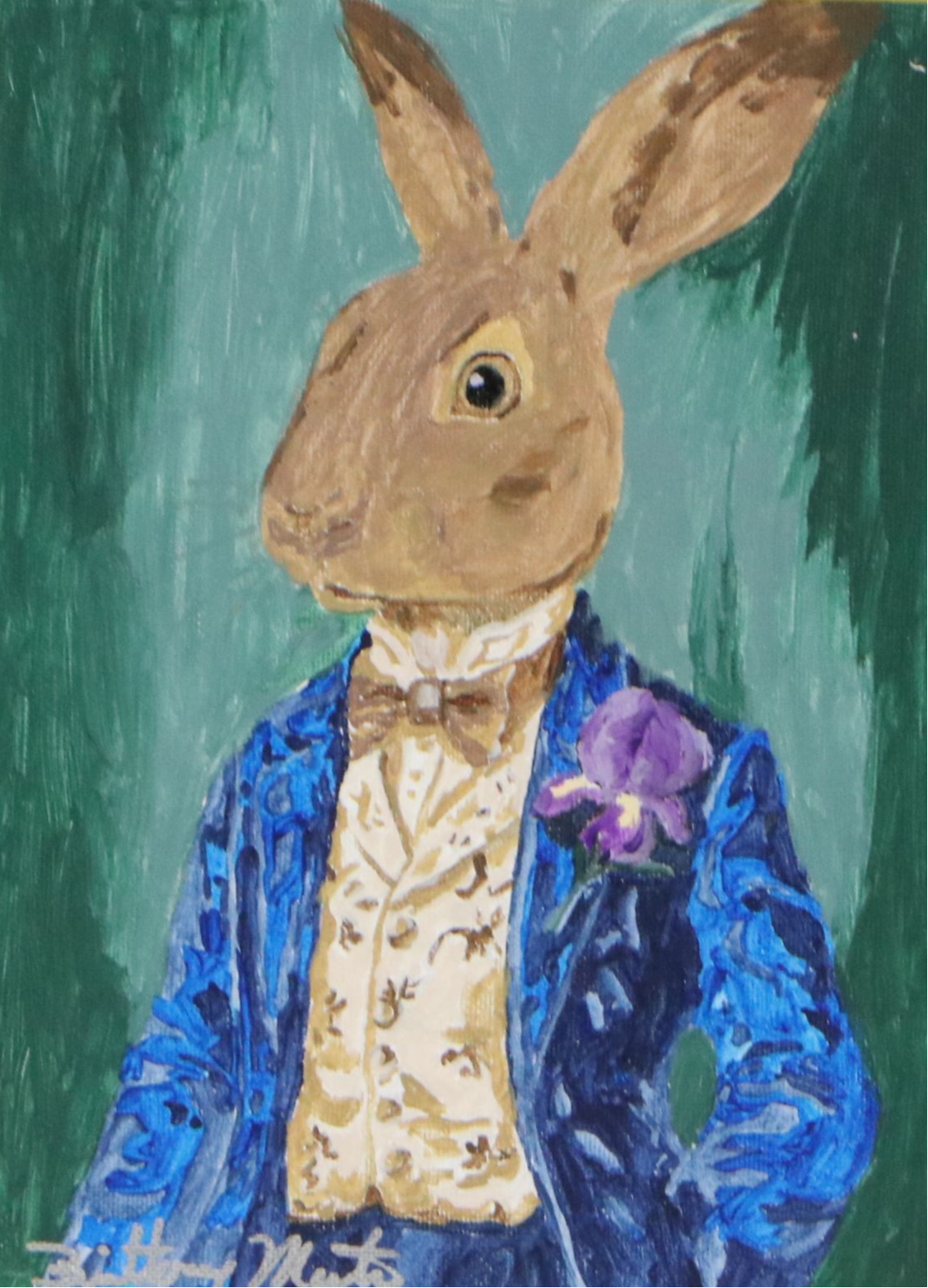 Brittony Martin Acrylic Painting of Dapper Rabbit, Circa 2026