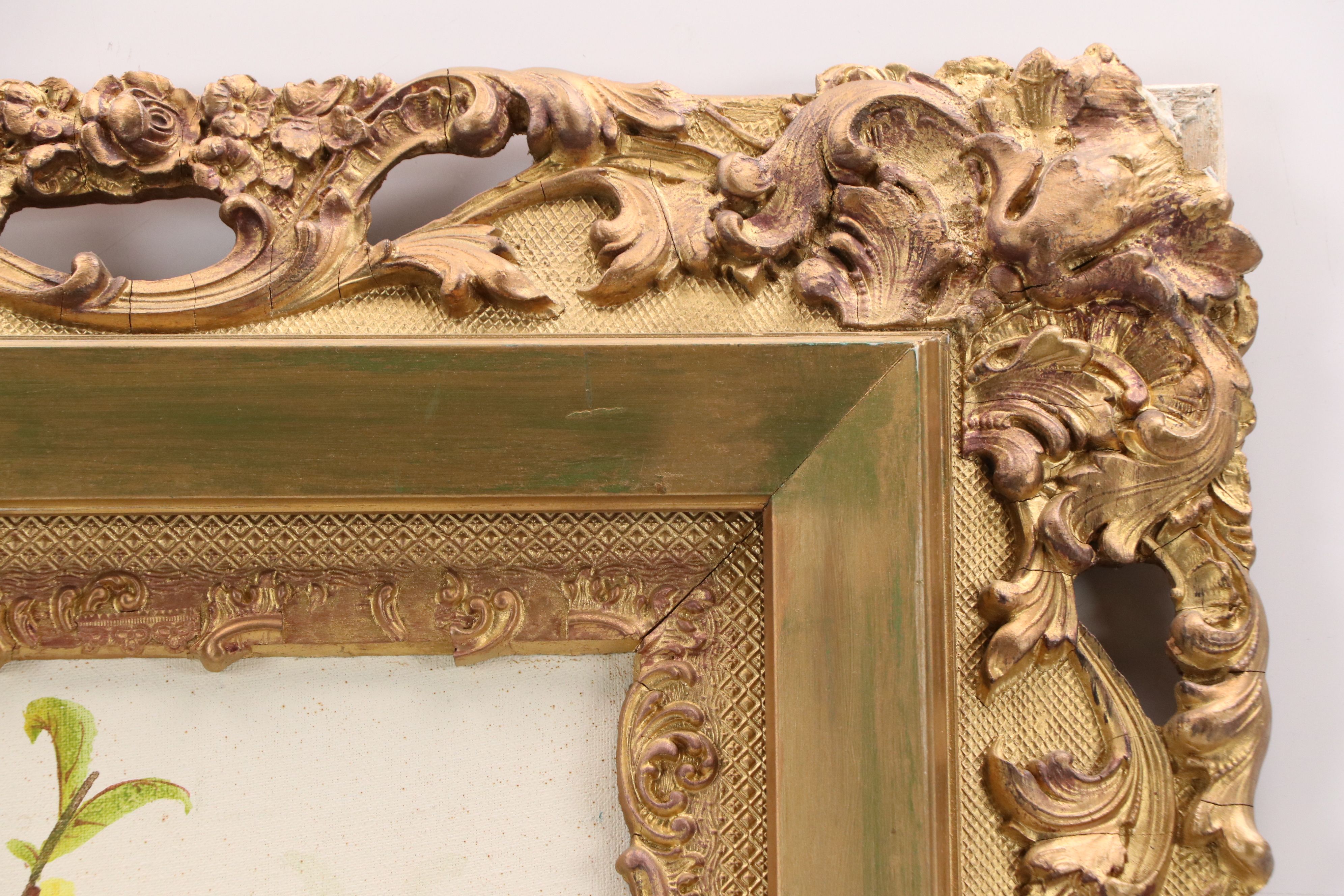 East Asian Acrylic Painting of Green Bird