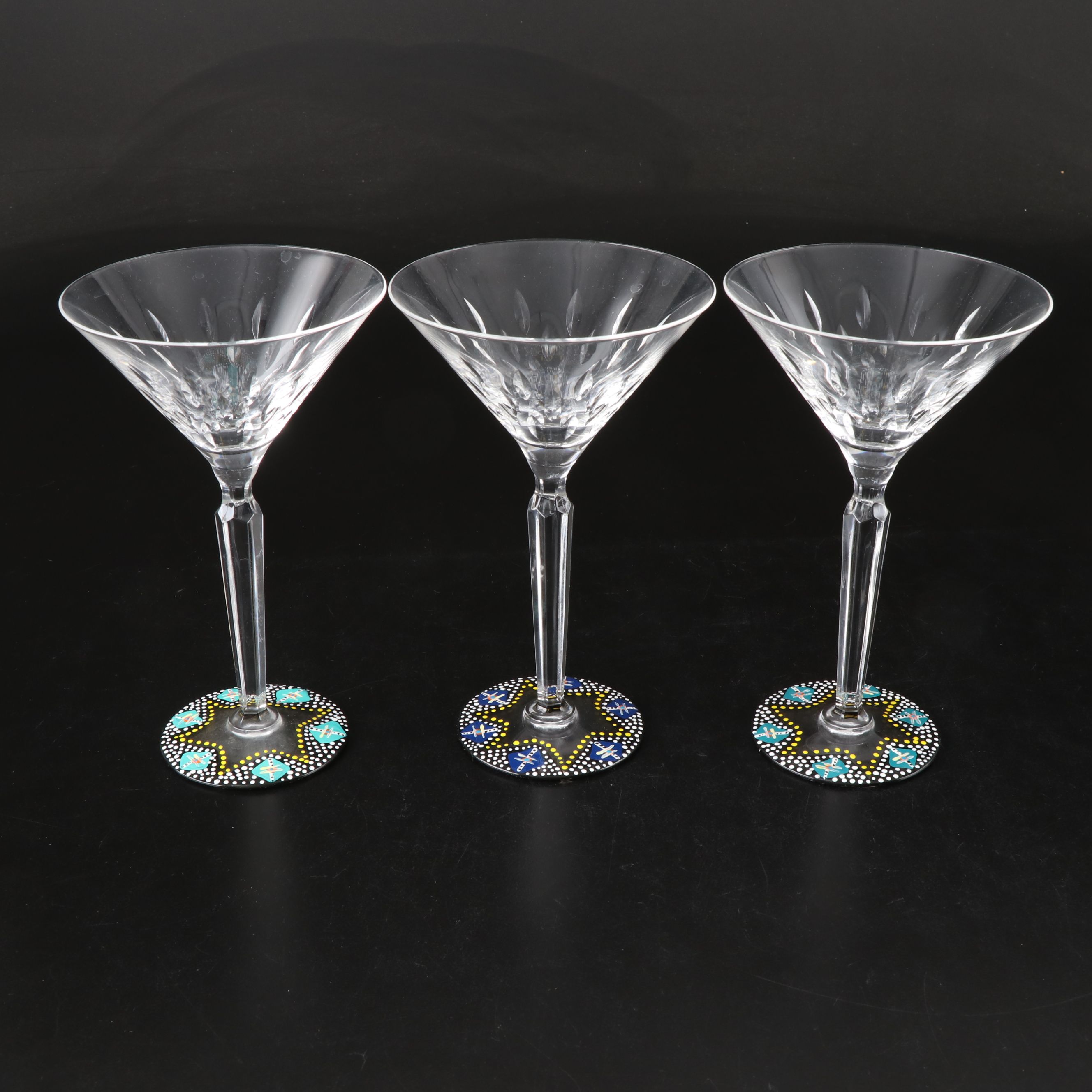 Crescent Silver Plate and Formica Tray with Other Hand-Painted Martini Glasses