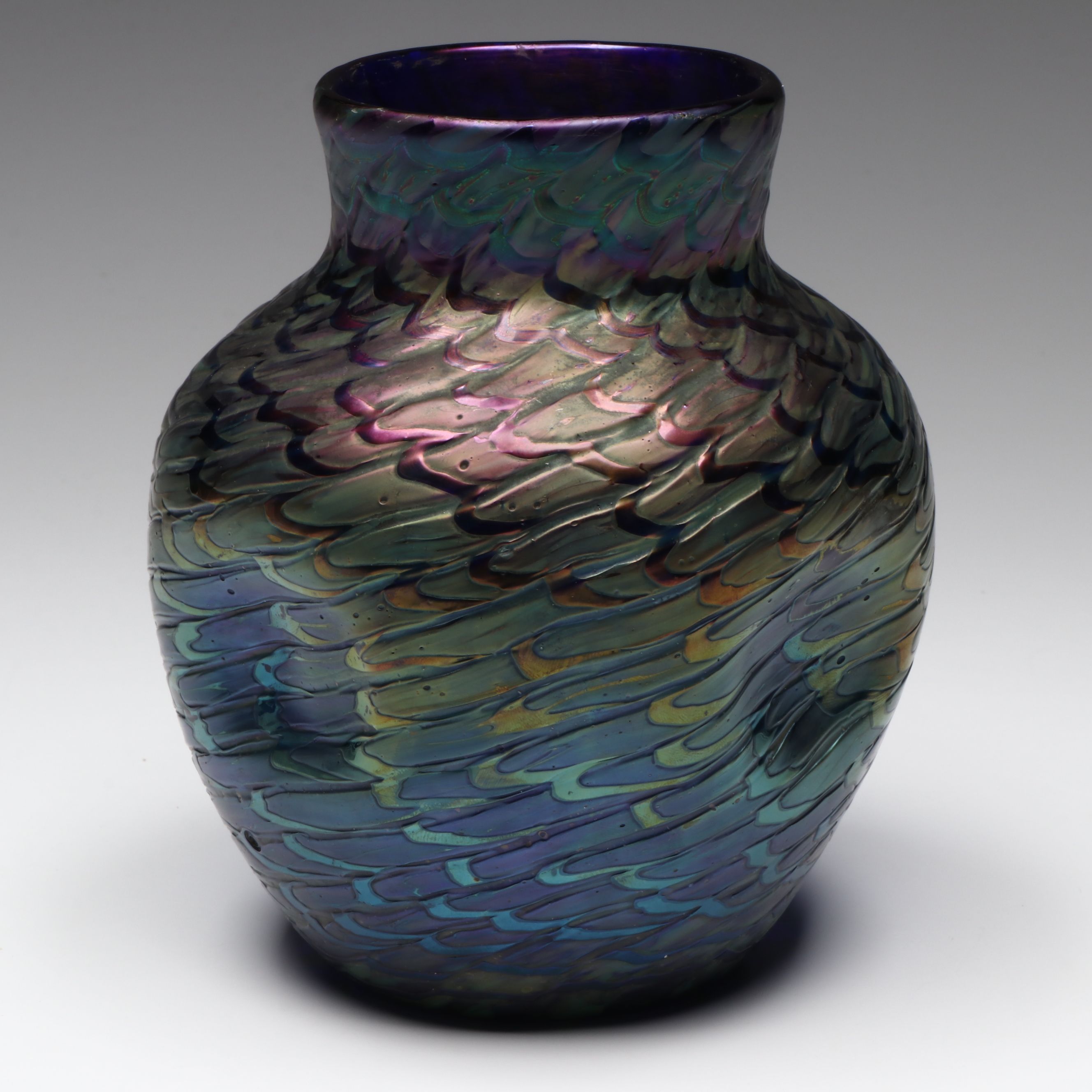 Kralik Austrian Art Glass Fish Scale Vase, Early 20th Century