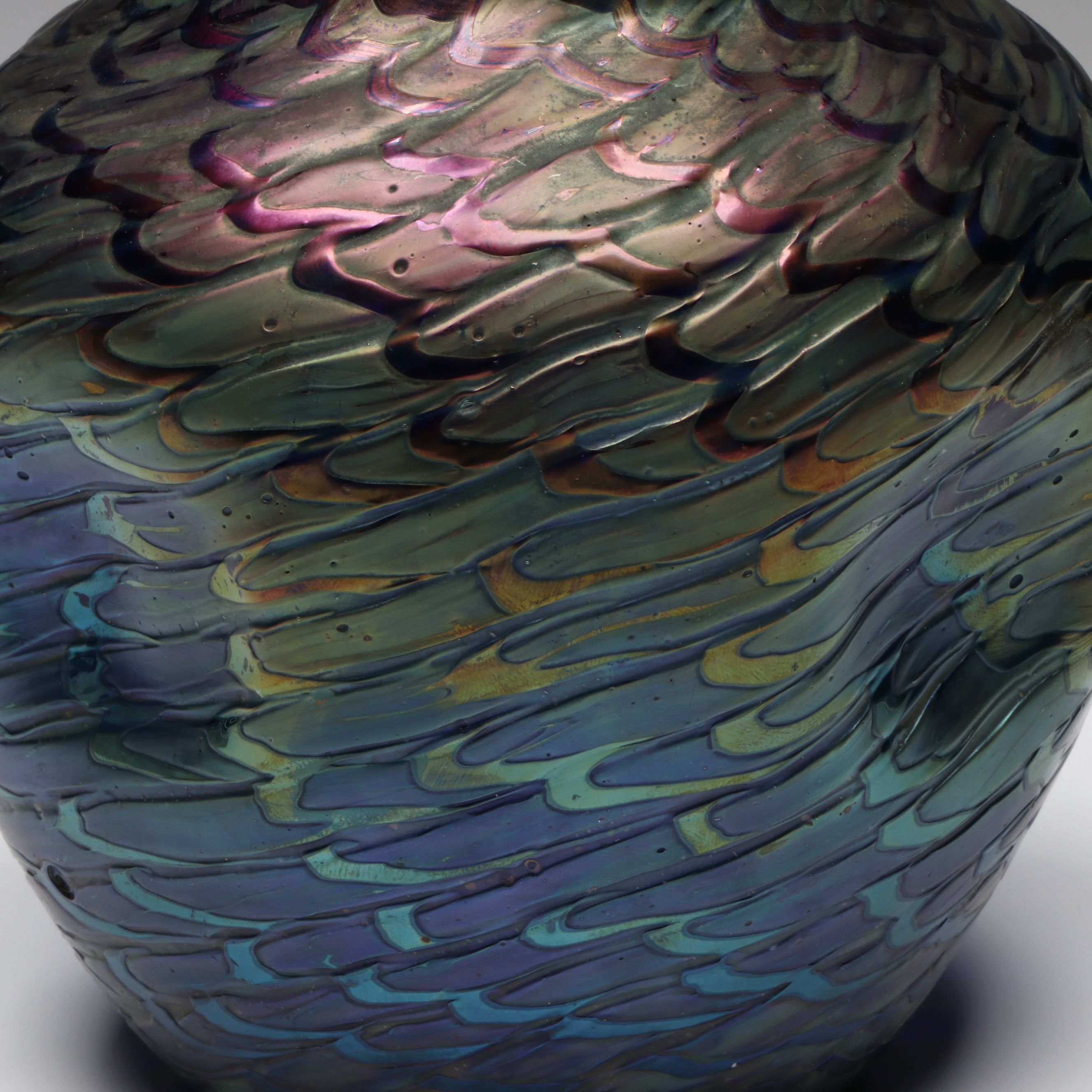 Kralik Austrian Art Glass Fish Scale Vase, Early 20th Century