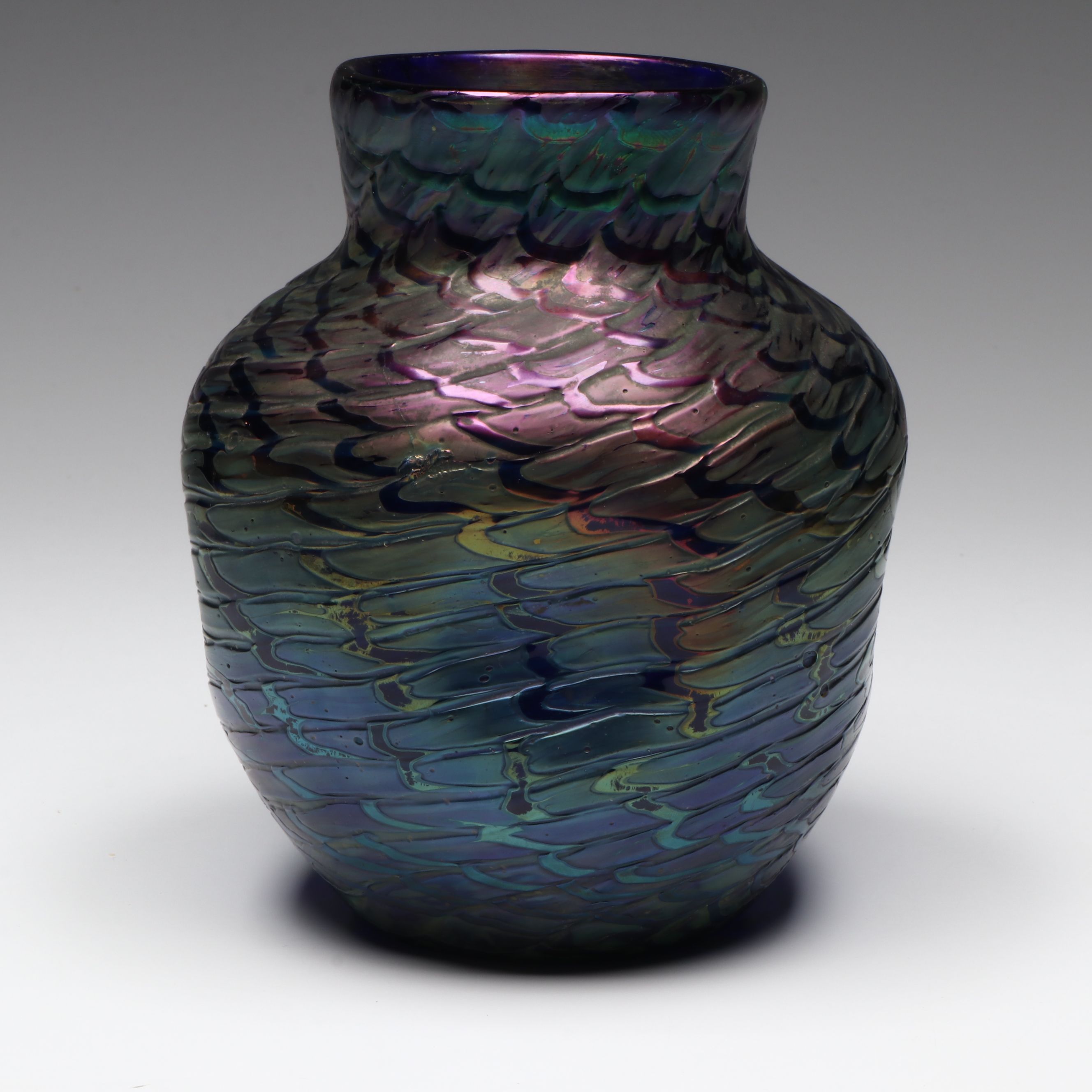 Kralik Austrian Art Glass Fish Scale Vase, Early 20th Century